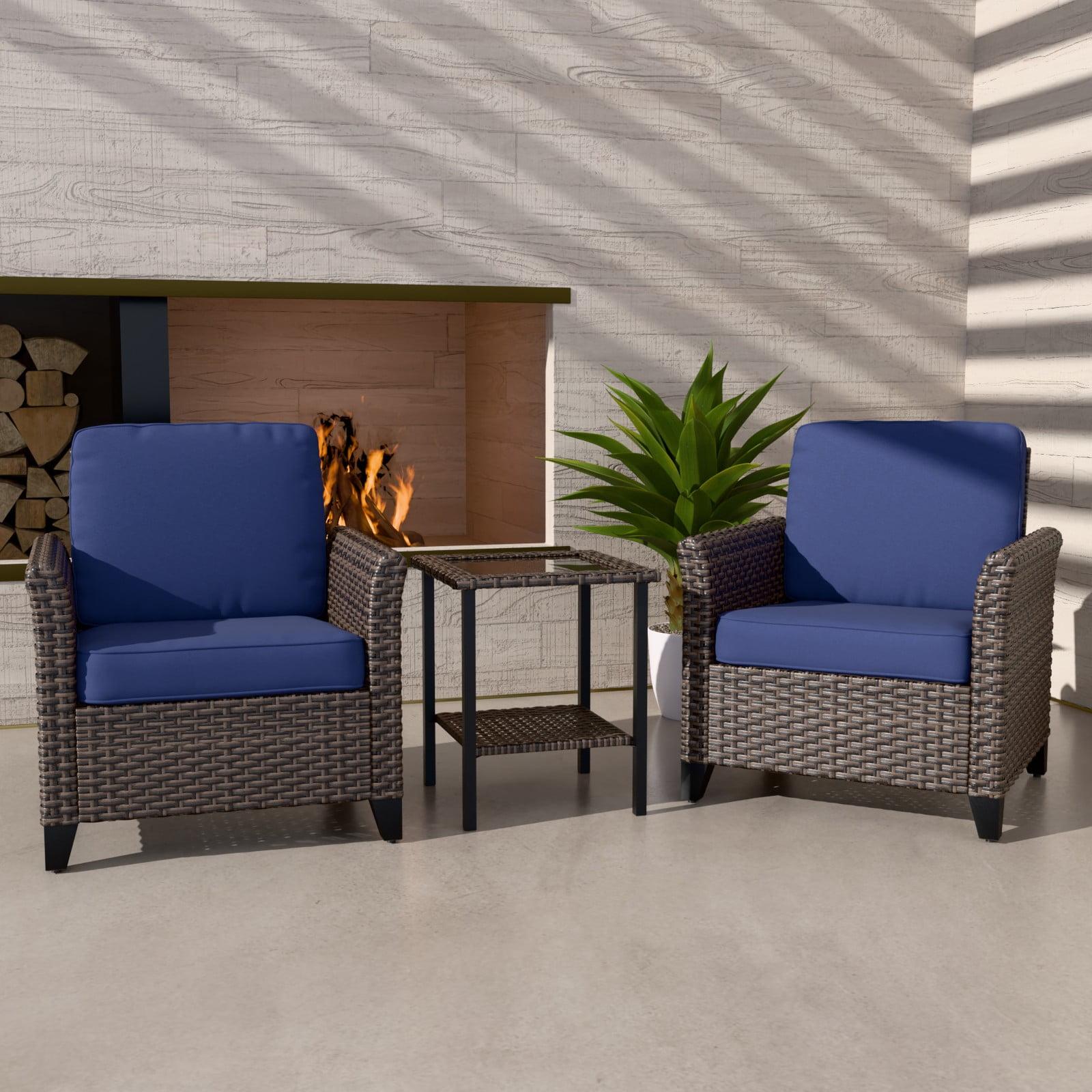 2-Person Spacious Seating Outdoor Patio Multi-brown Wicker Rattan Conversation Set with Cushions