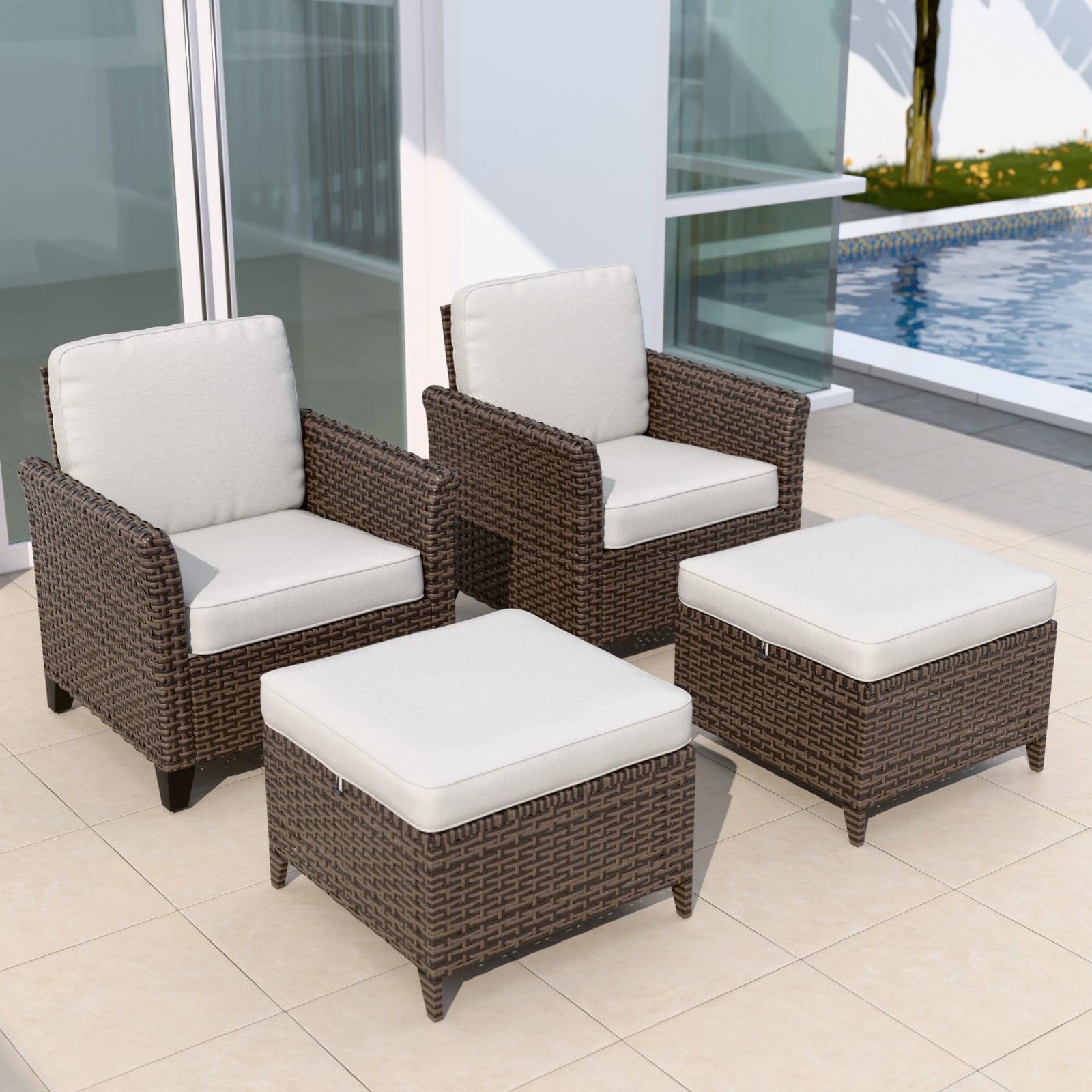 4-Piece Spacious Seating Swivel Chair Seating Group Patio Multi-brown Wicker Rattan Conversation Set with Cushions