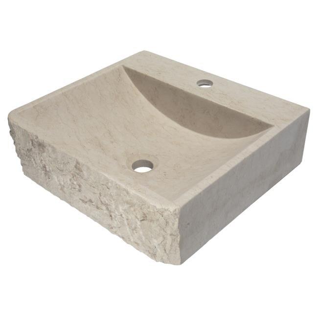 Ivory and Gray Marble Rectangular Bathroom Vessel Sink