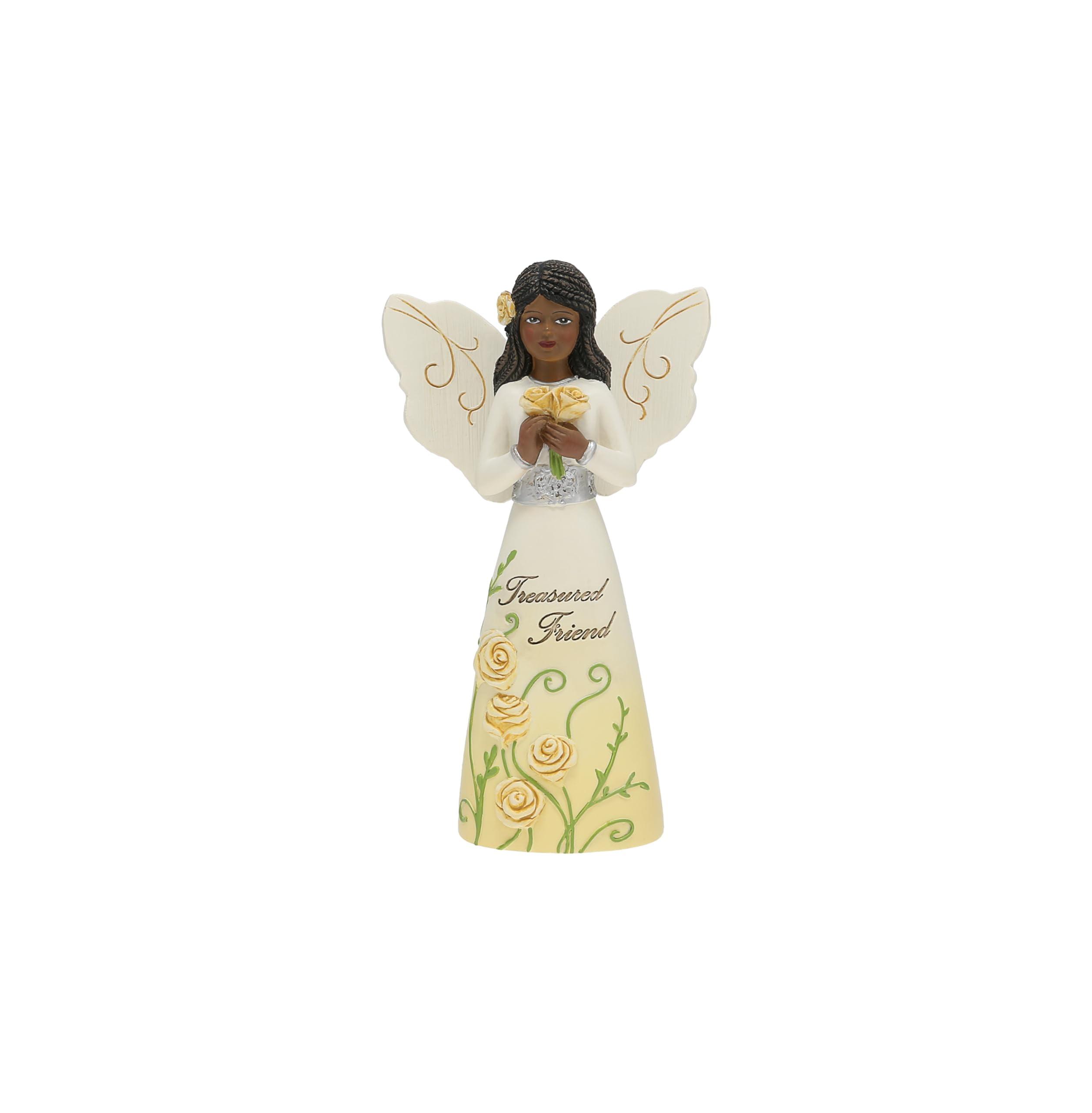 5" Ebony African American Angel Figurine with Floral Dress