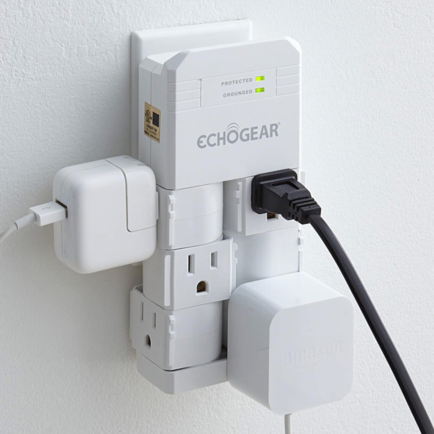 ECHOGEAR White On-Wall Surge Protector with 6 Pivoting Outlets