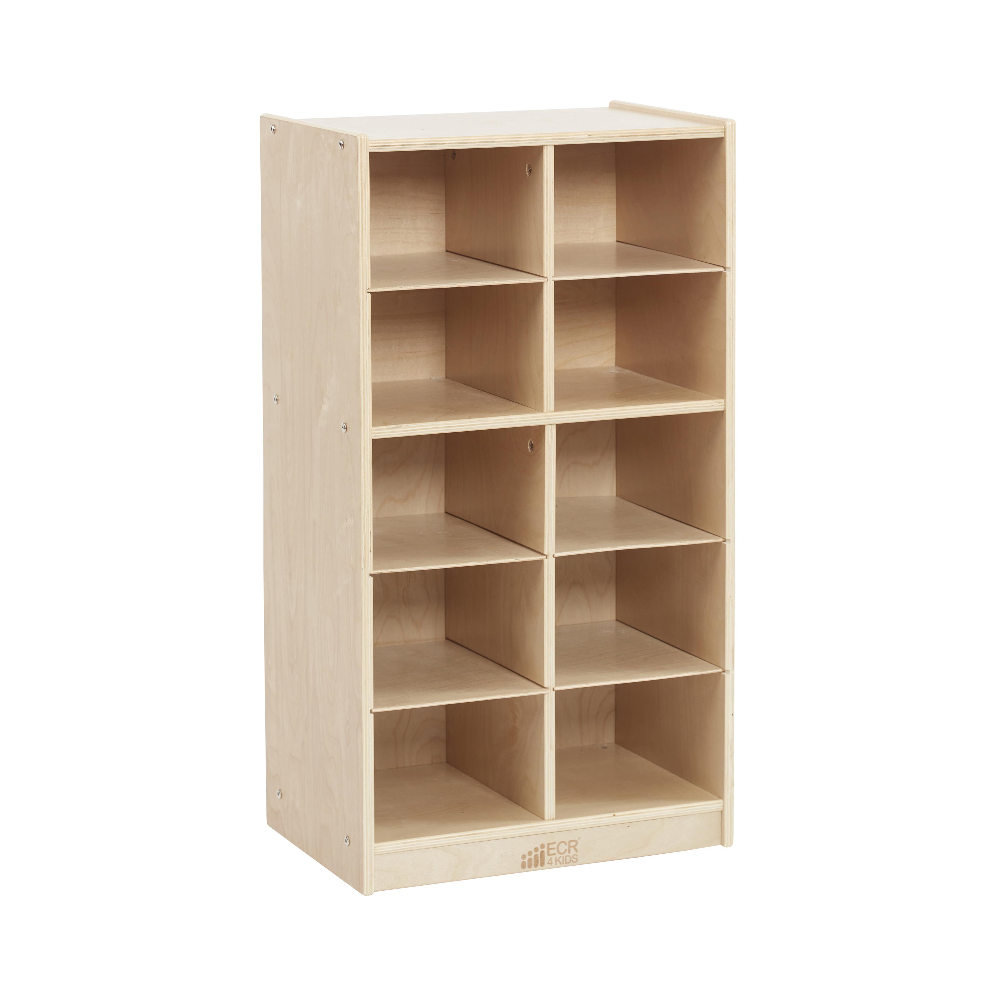 Natural Birch 10-Cubby Mobile Tray Storage Cabinet for Kids