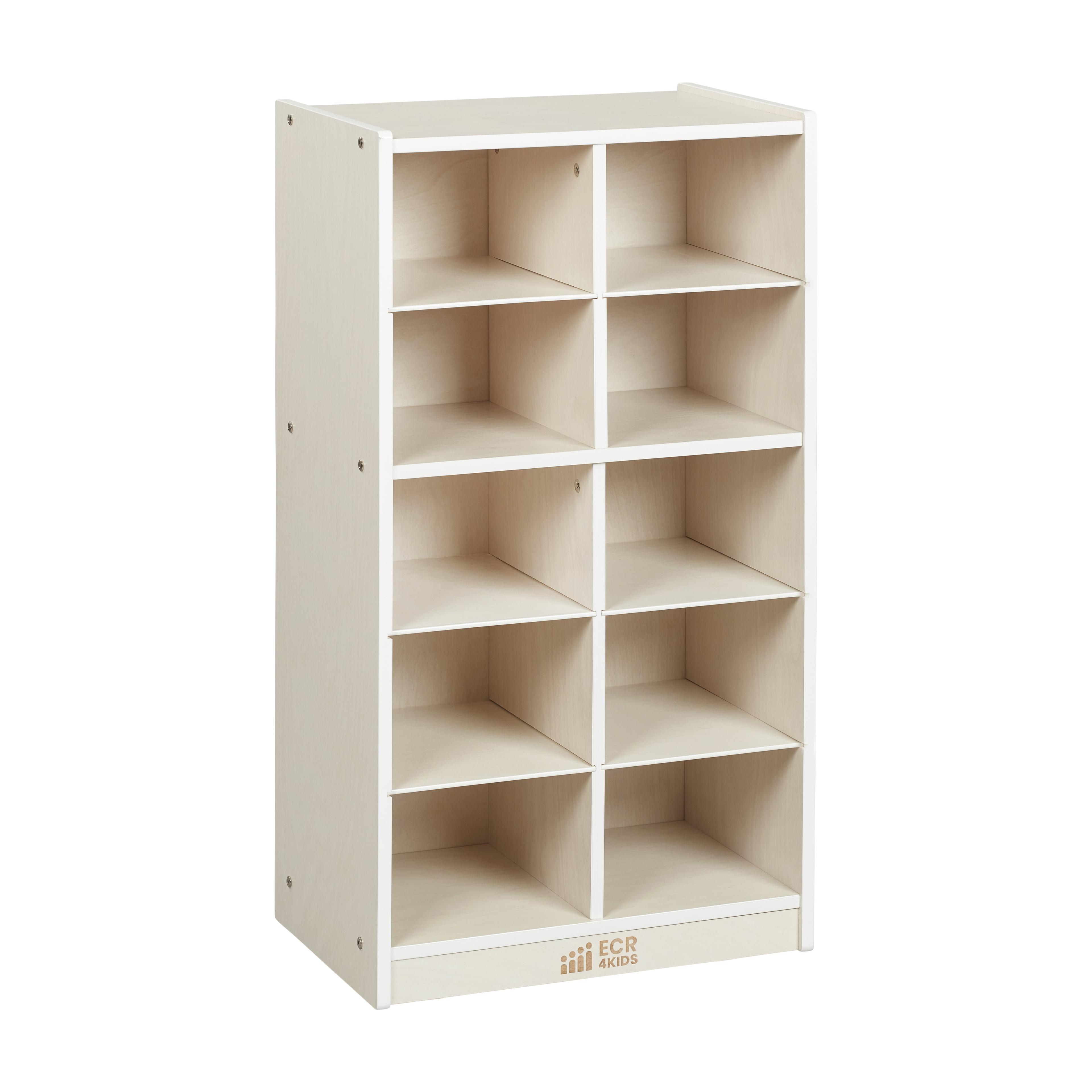 ECR4Kids 10 Cubby Mobile Tray Storage Cabinet, 5x2, White Wash
