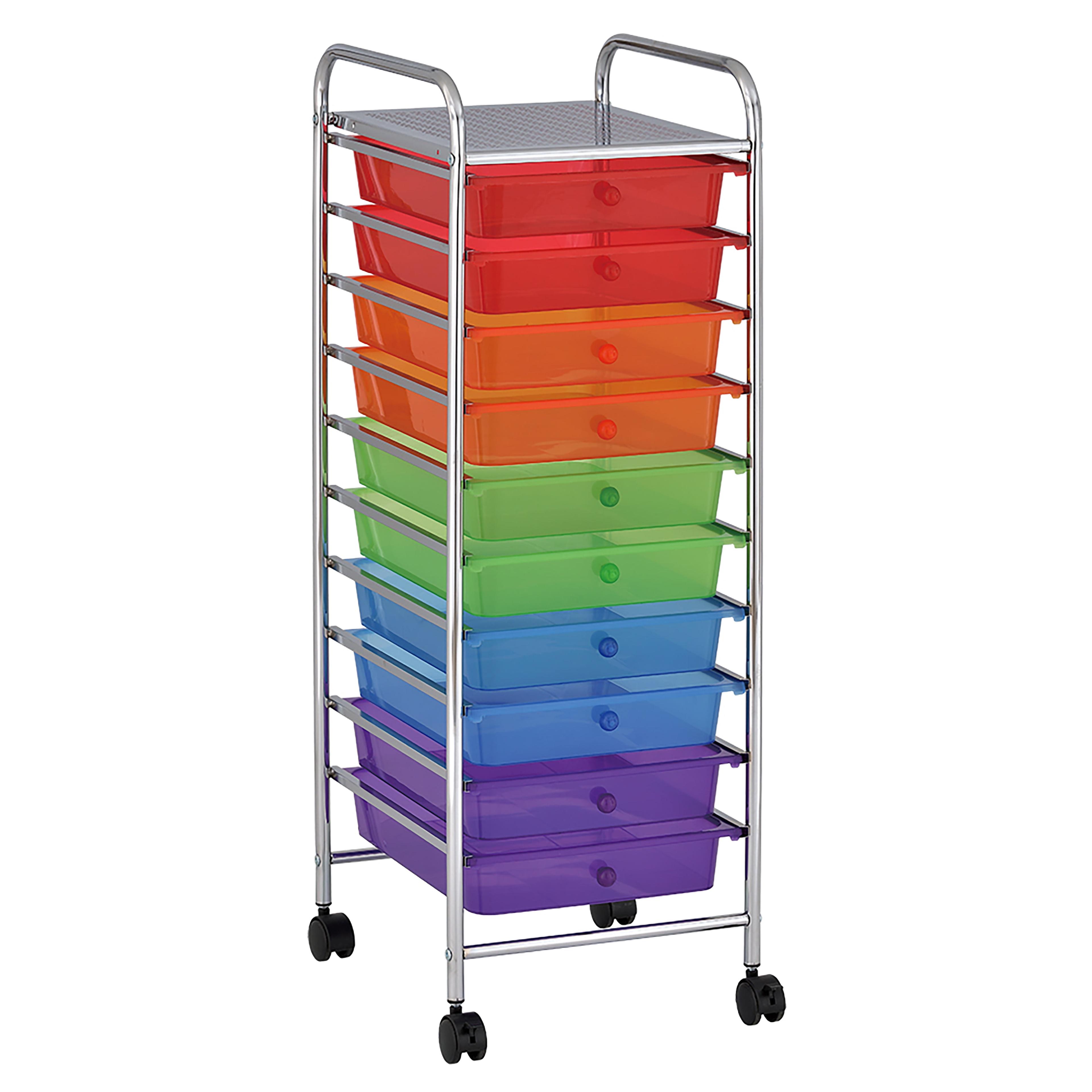 Assorted 10-Drawer Mobile Organizer with Chrome Frame