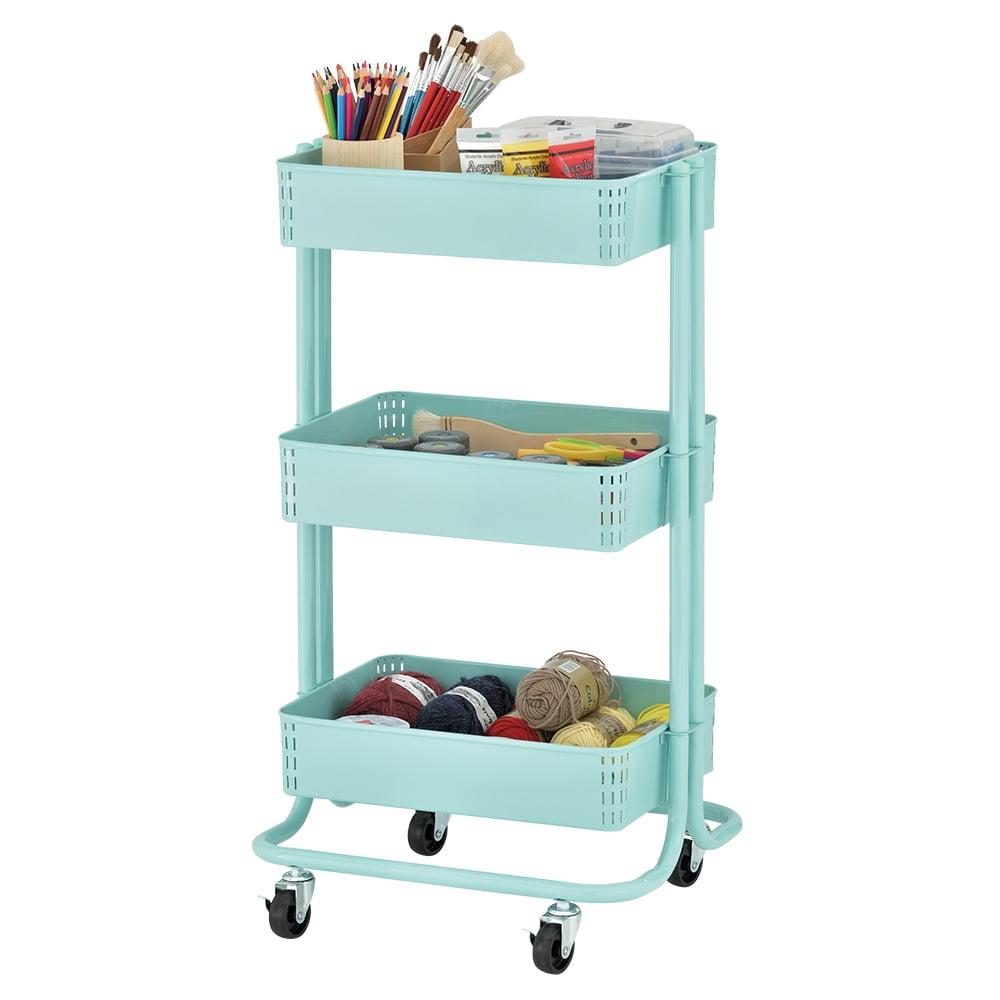 ECR4Kids 3-Tier Metal Rolling Utility Cart, Multipurpose Storage