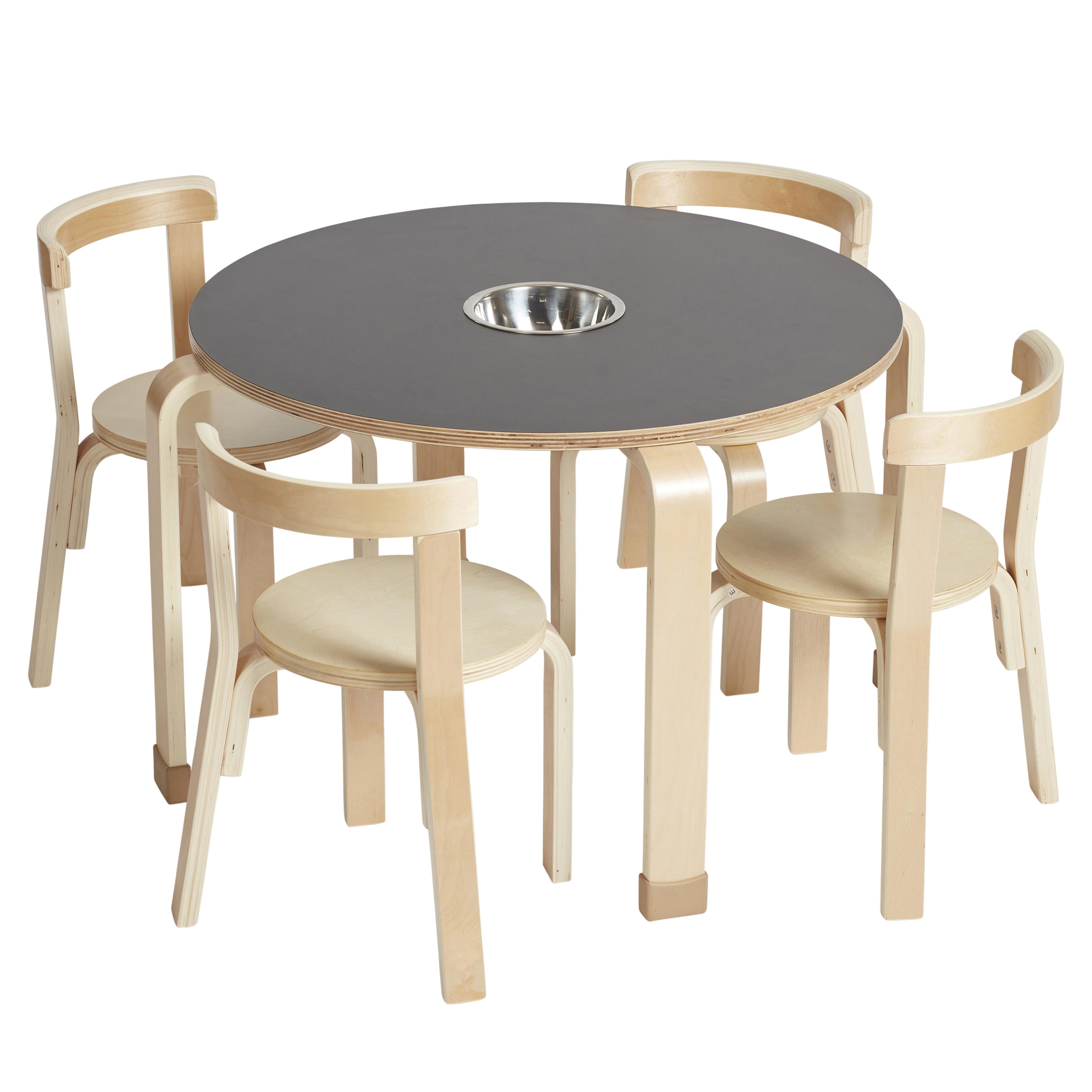 ECR4Kids Bentwood Round Table and Curved Back Chair Set, Kids Furniture, 5-Piece