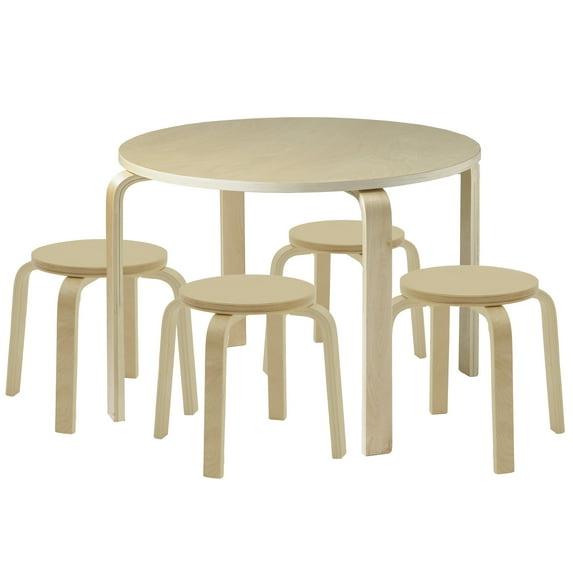 ECR4Kids Bentwood Round Table and Curved Back Chair Set, Kids Furniture, 5-Piece