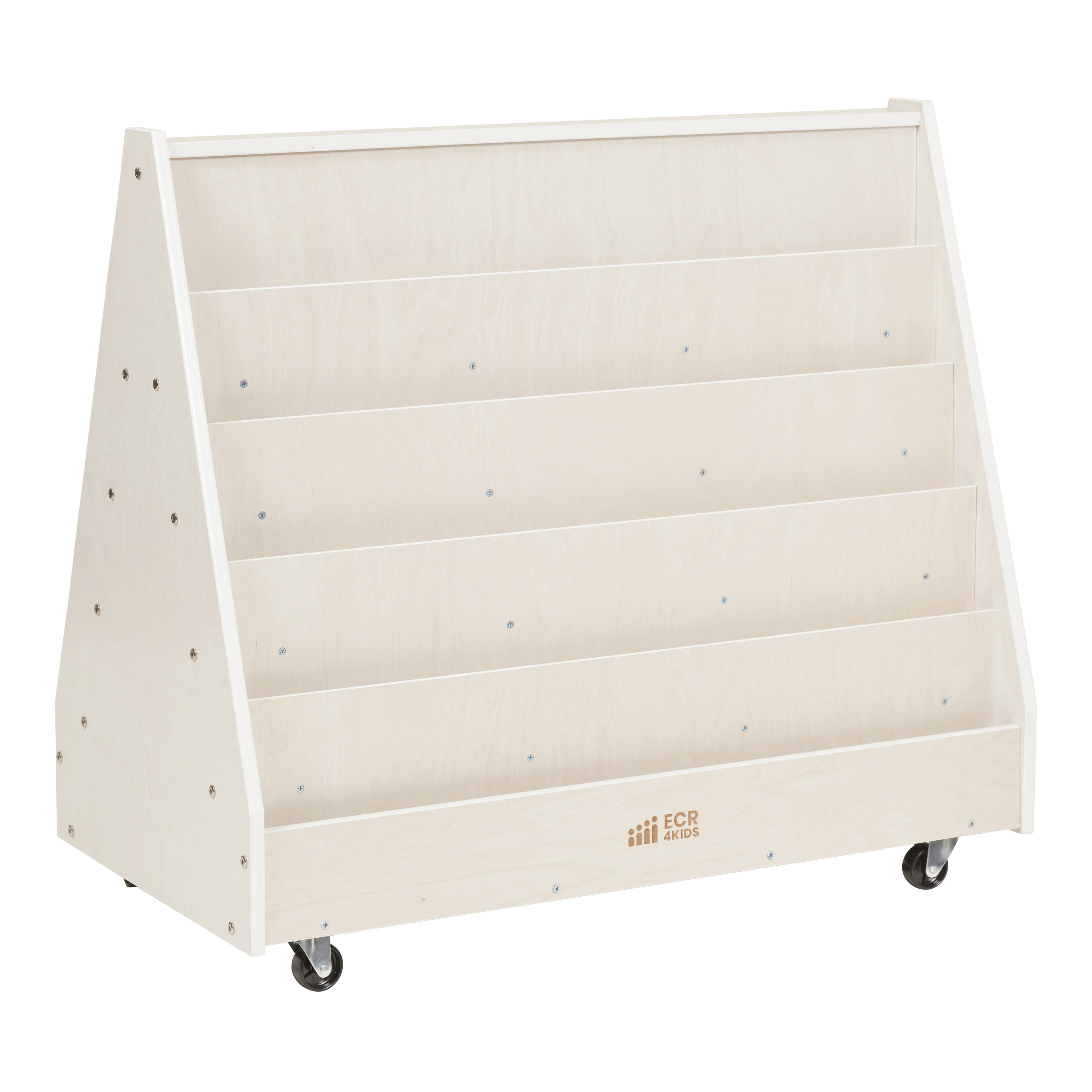 White Wash Double-Sided Mobile Birch Book Display