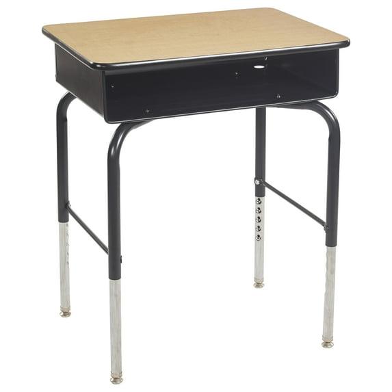ECR4Kids ECR4Kids Open Front Desk with Metal Storage Book Box, Adjustable, Classroom Furniture, Maple/Black