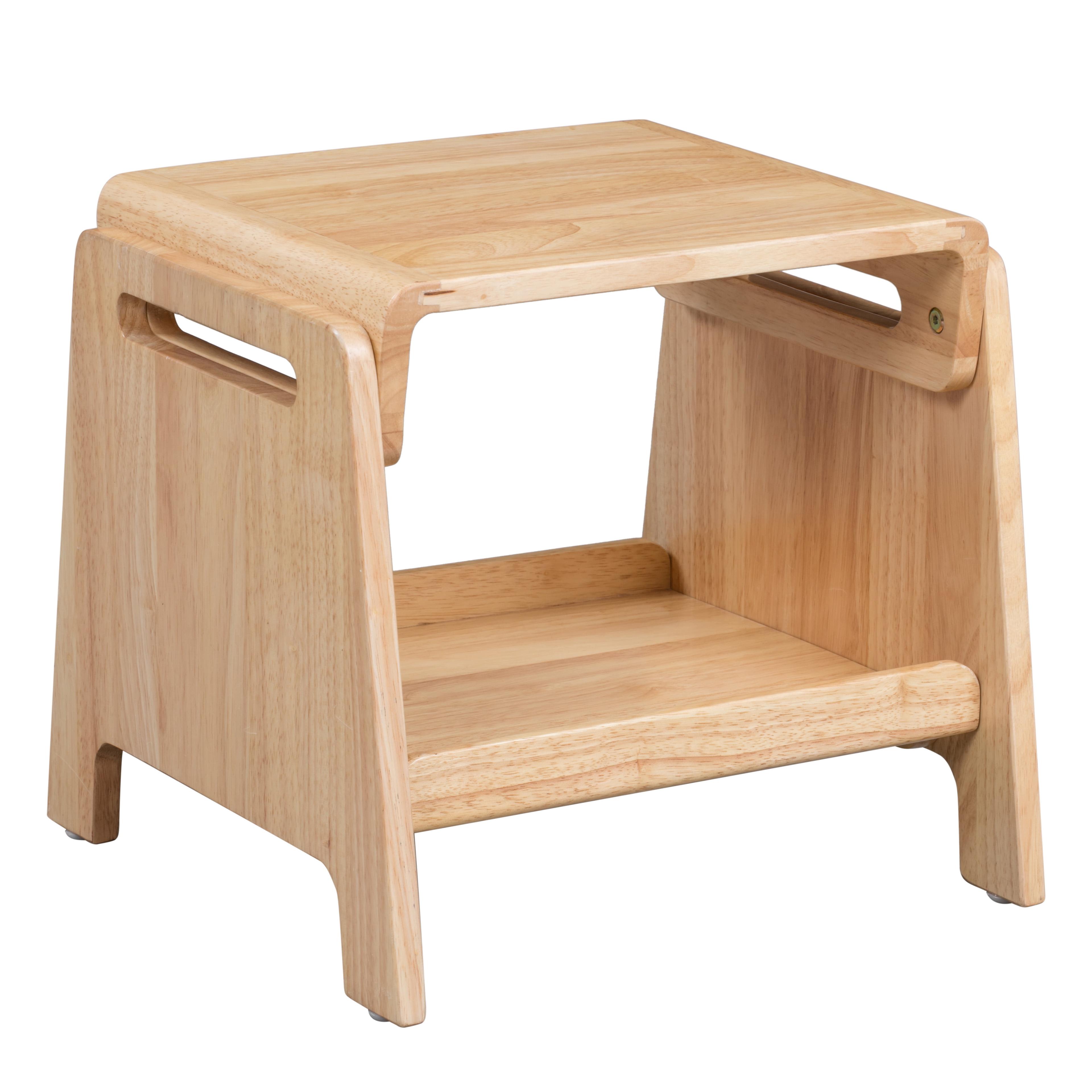 Natural Rubberwood Rolling Sit or Step Stool with Storage