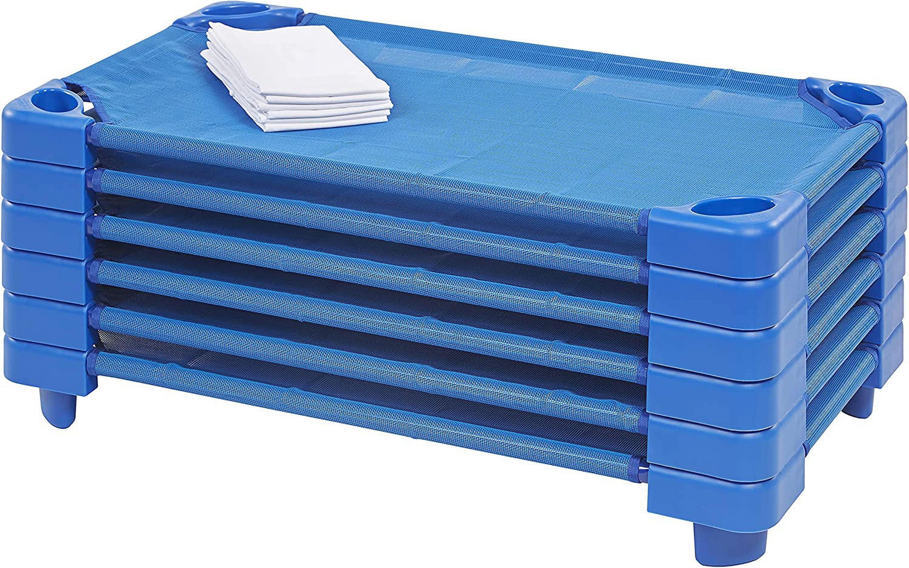 ECR4Kids Stackable Kiddie Cot with Sheet, Classroom Furniture, Blue