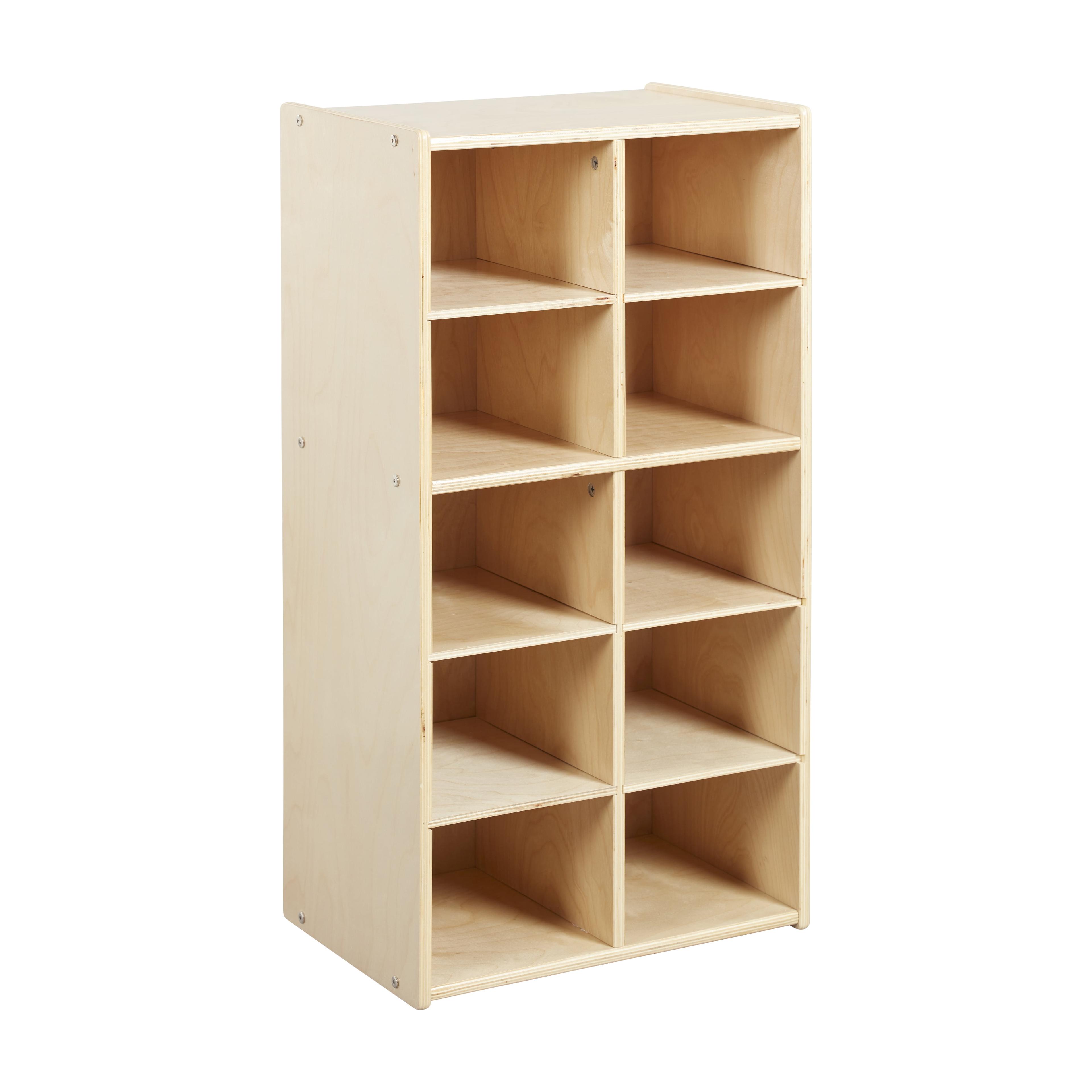 Natural Birch 10-Cubby Tray Storage Cabinet for Kids