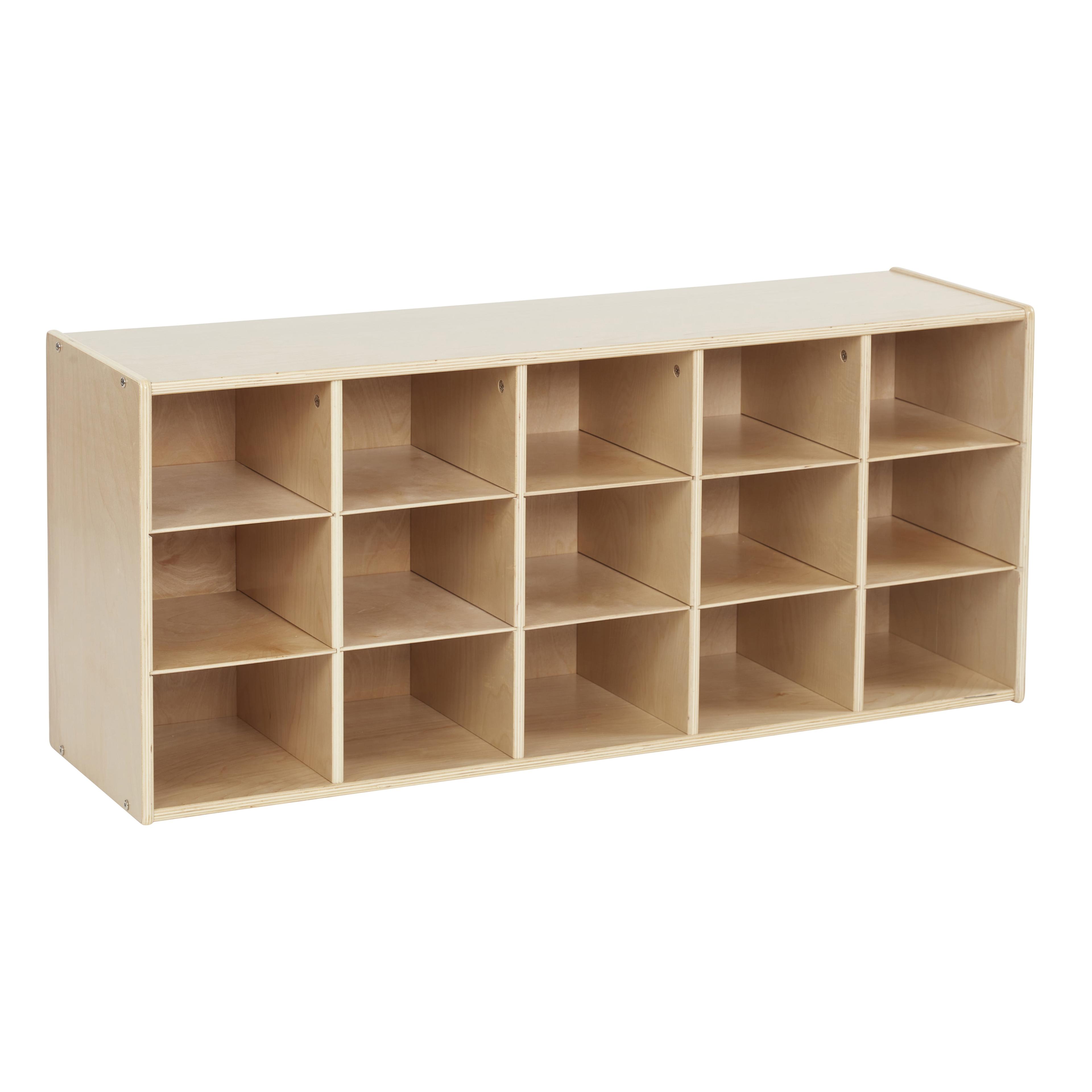 Natural Birch 15-Cubby Tray Storage Cabinet for Kids