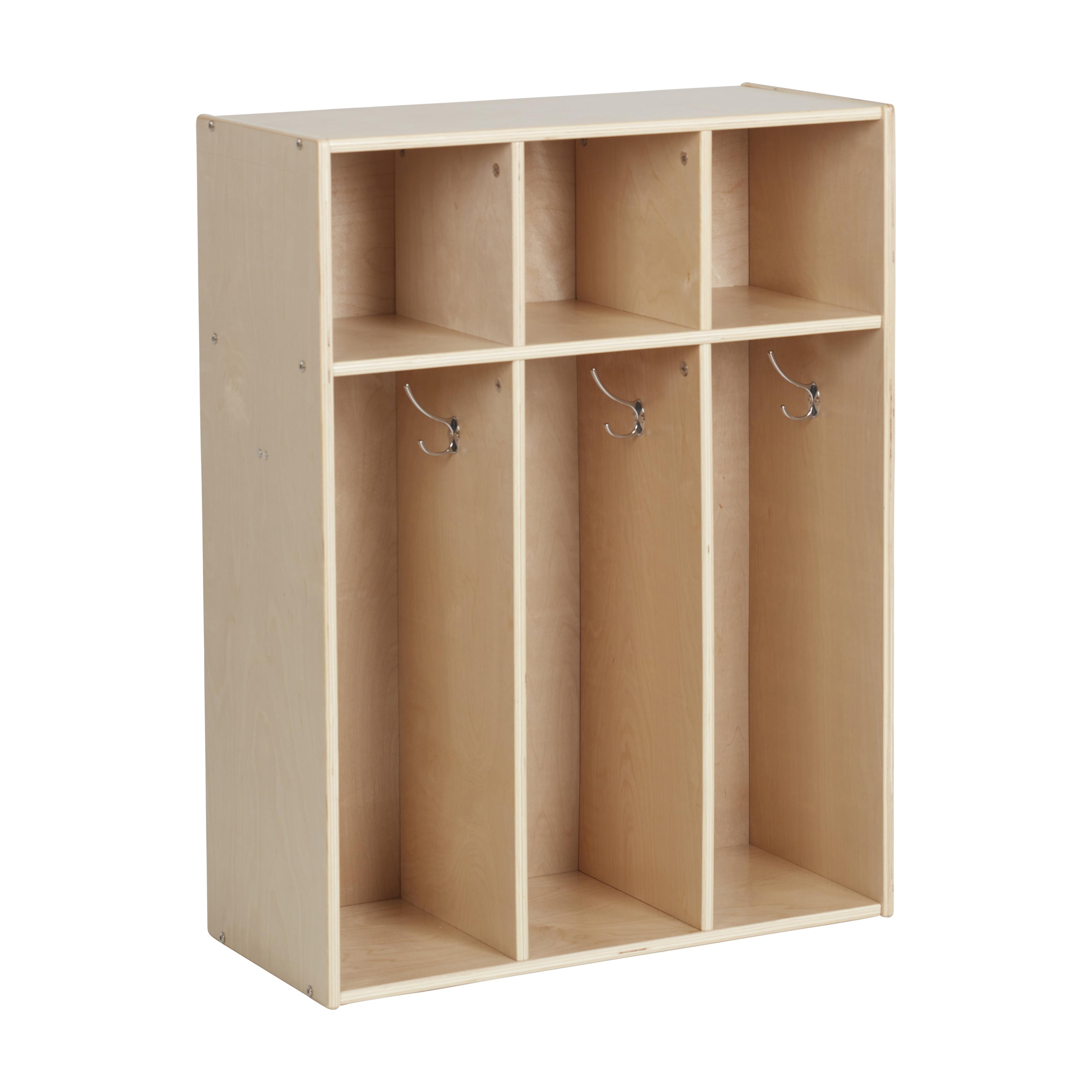 Natural Birch 3-Section Toddler Coat Locker with Hooks