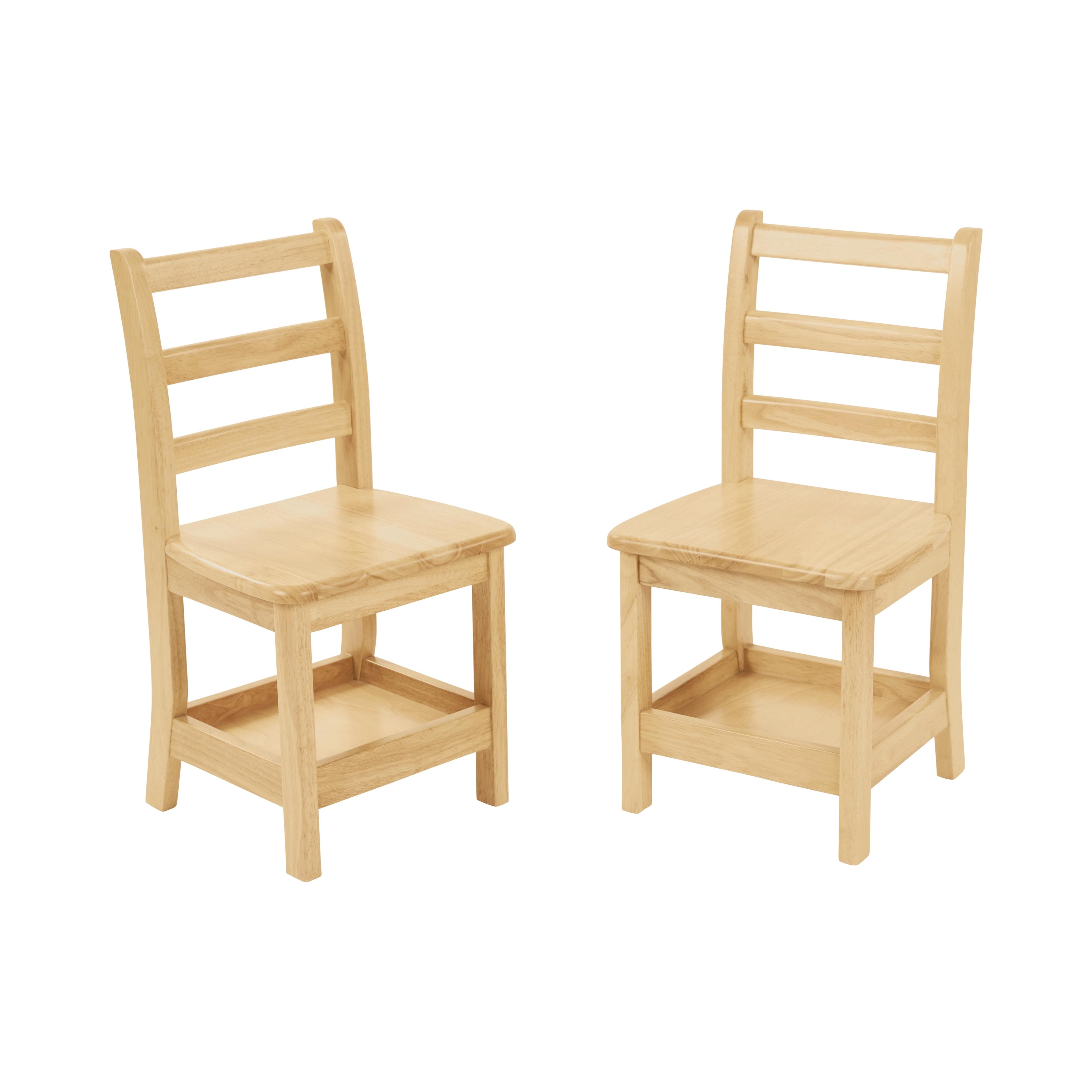 Natural Rubberwood Ladderback Kids Chairs with Storage, 2-Pack