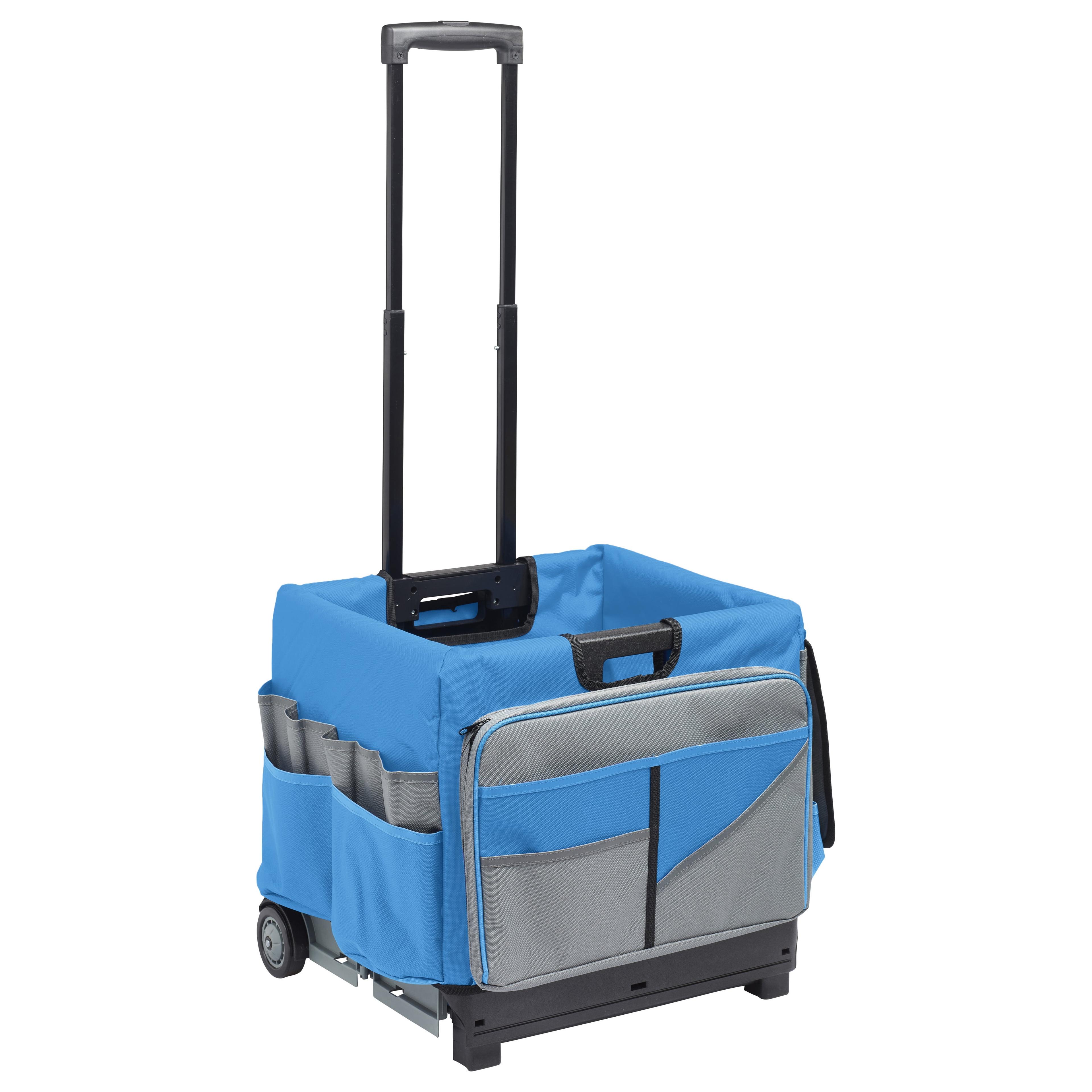 Blue and Grey Canvas Rolling Cart with Organizer Bag