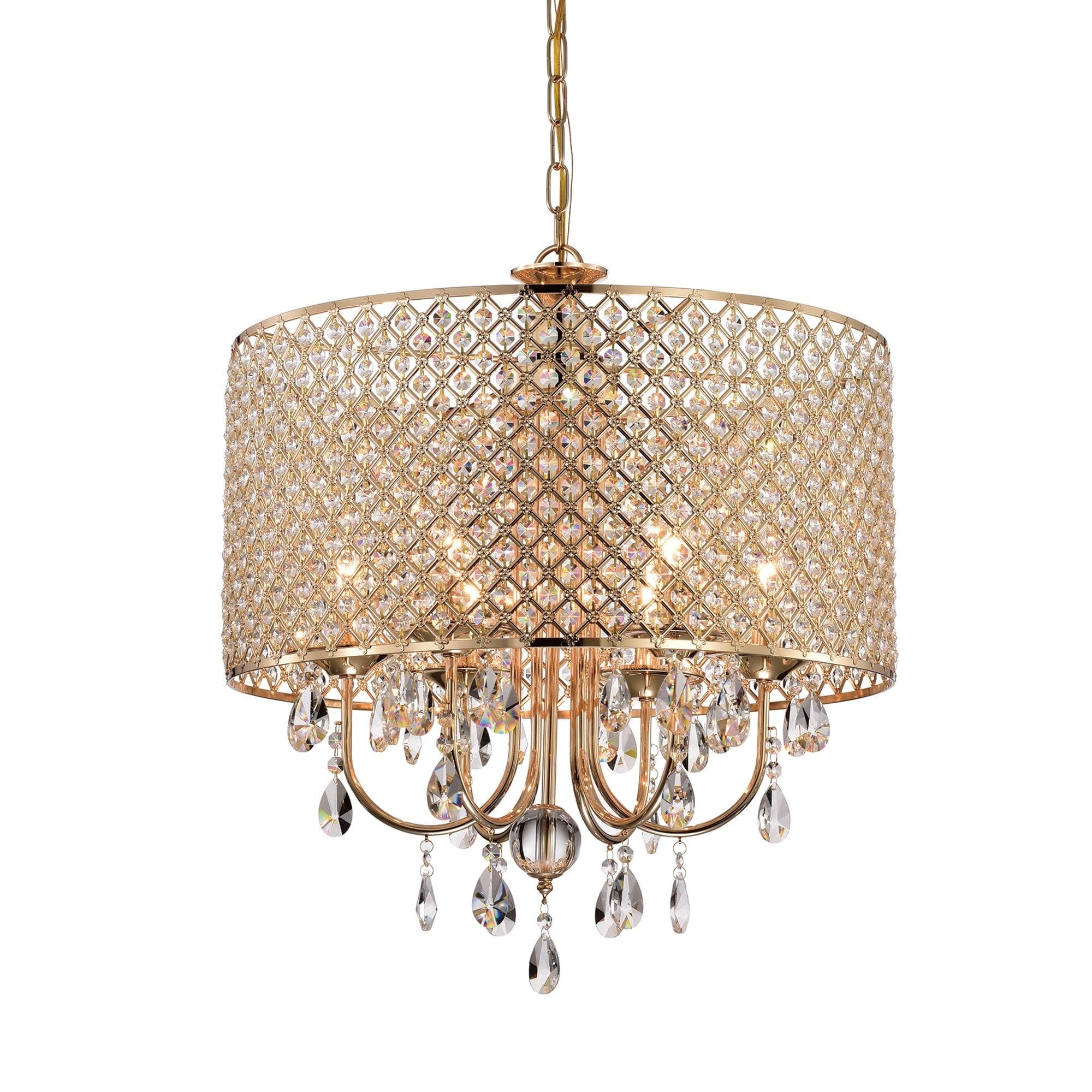 EDVIVI LIGHTING Round Beaded Drum Chandelier with Hanging Crystals Gold 6 22" Gold