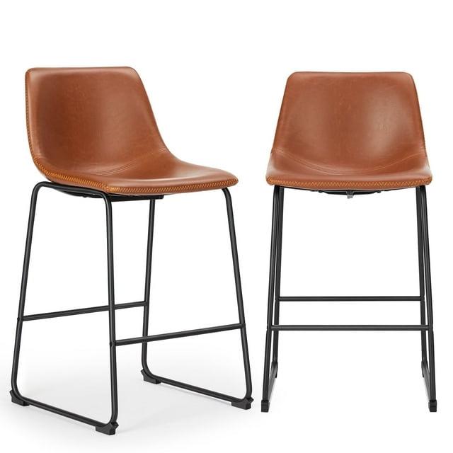 EDX Counter Height Bar Stools Set of 2 With Back and Footrest, Metal Frame, 26 inch, Brown
