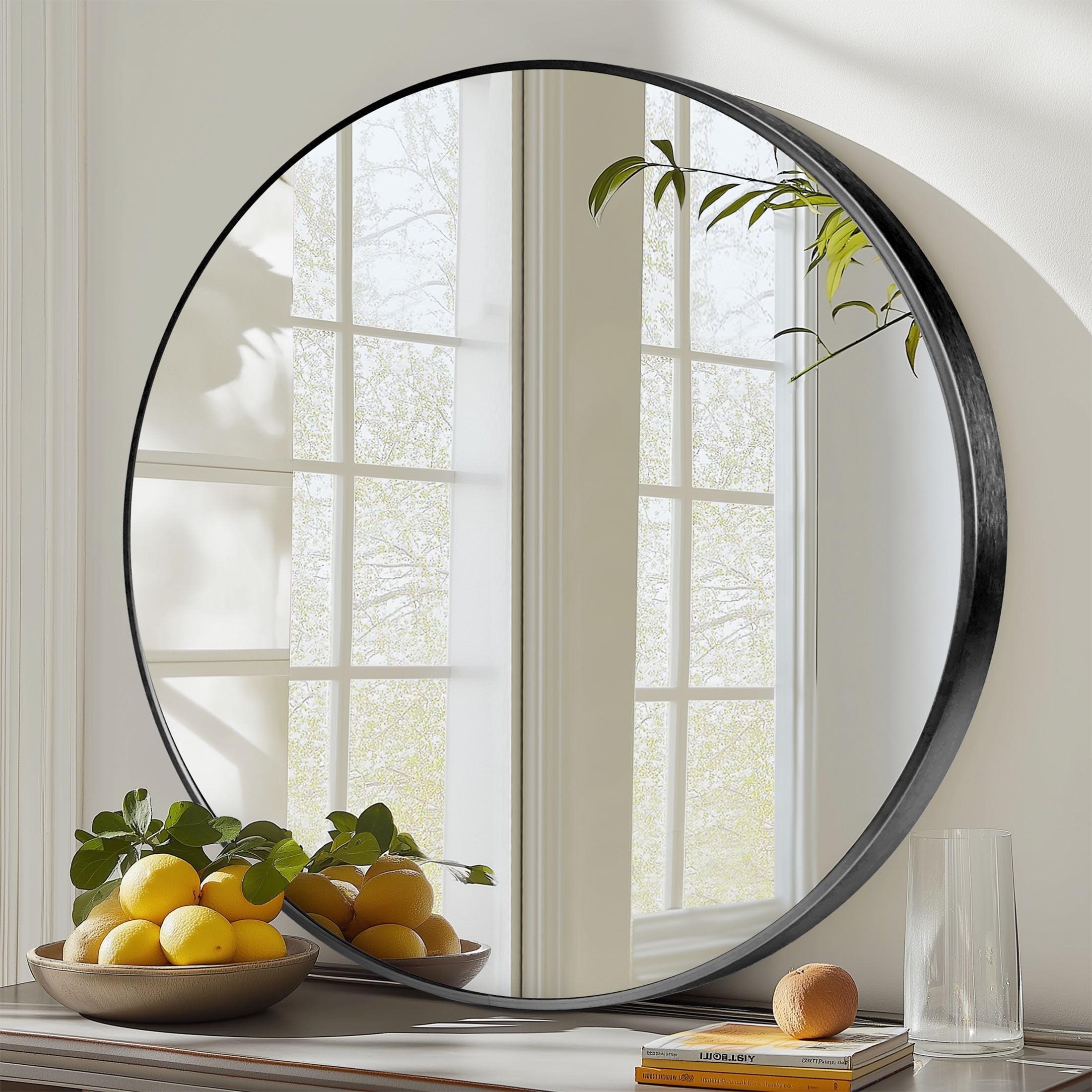 30" Black Round Bathroom Mirror with Aluminum Frame