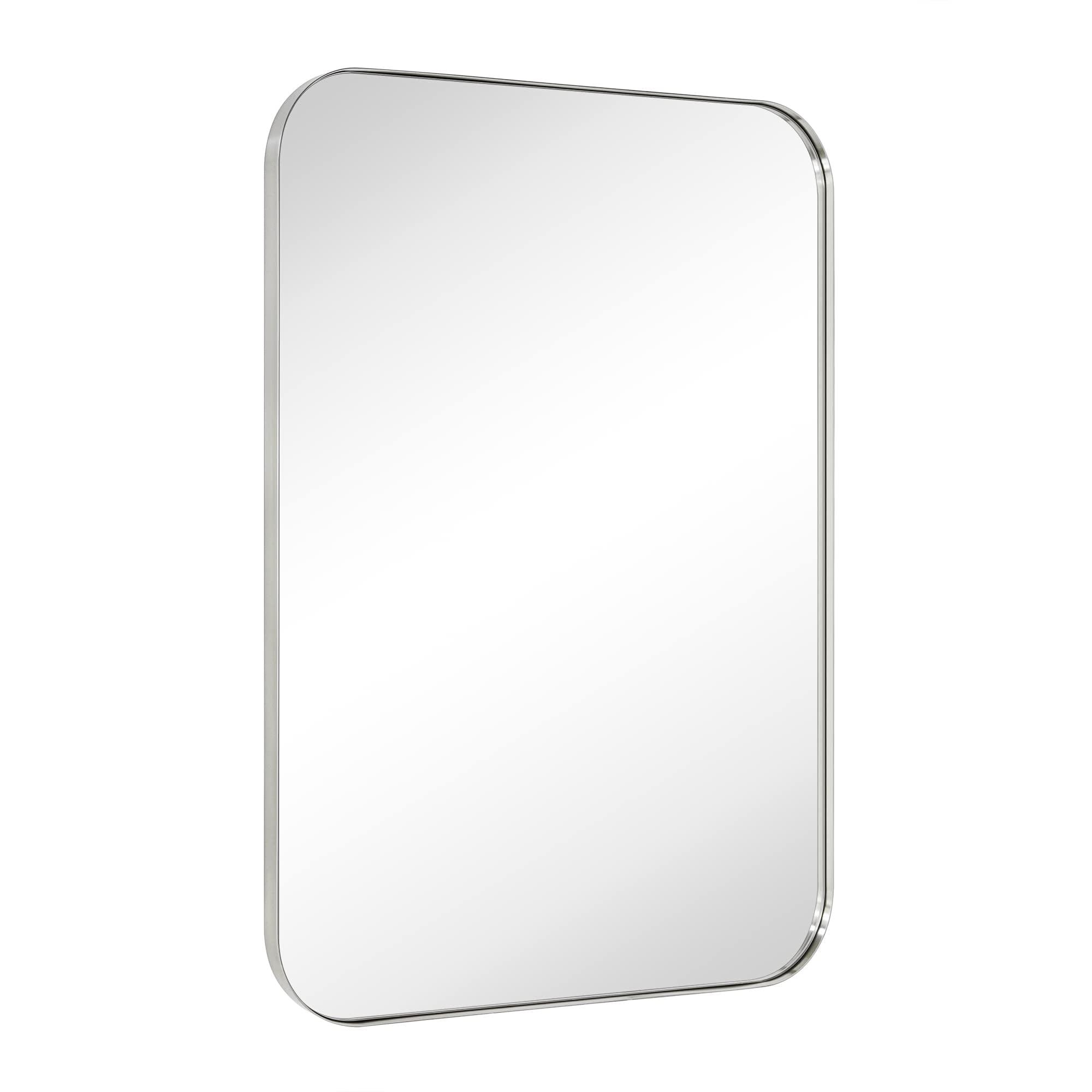 30x40 Silver Frameless Rectangular Wall Mirror with Rounded Corners