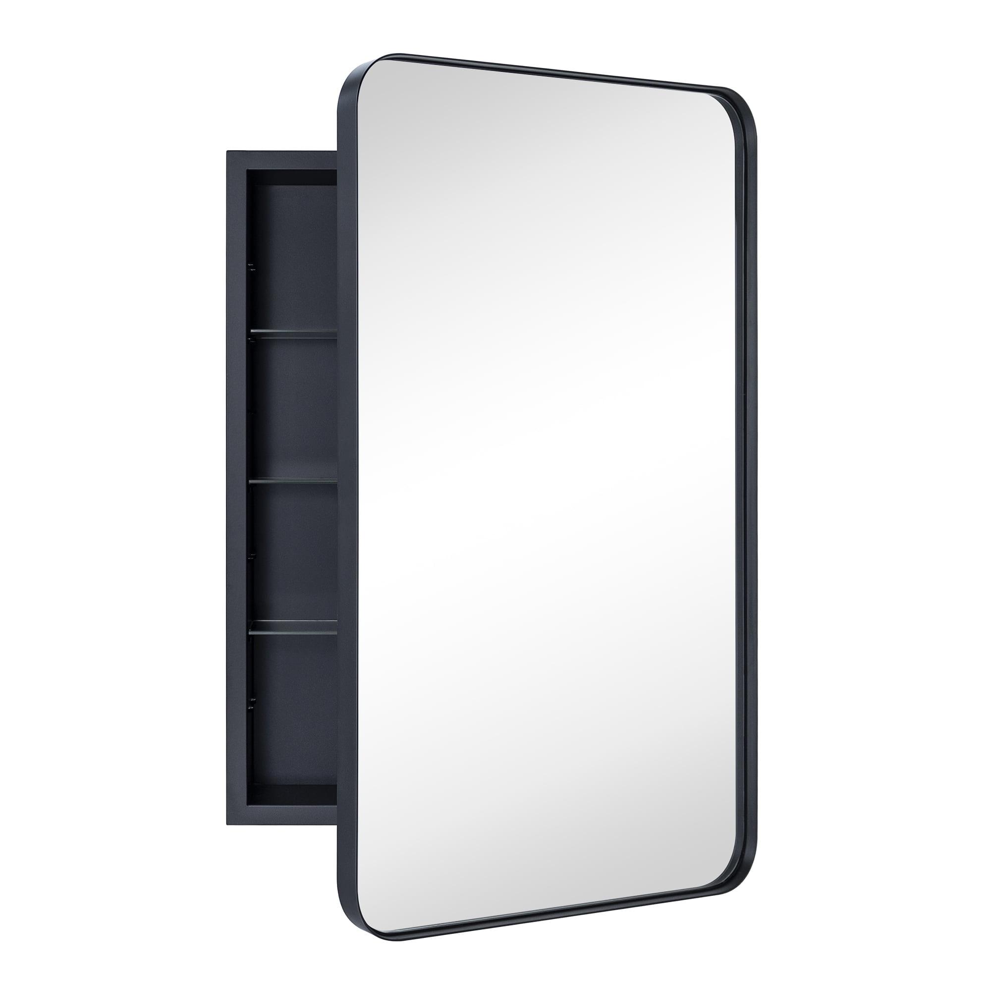 Black Stainless Steel Recessed Bathroom Medicine Cabinet with Mirror