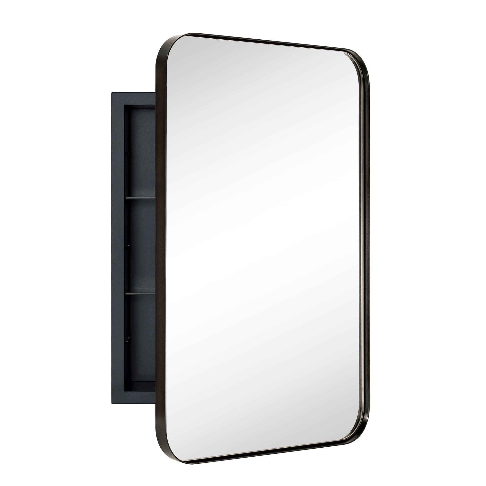 TEHOME Rounded Rectangular Metal Framed Recessed Bathroom Medicine Cabinet with Mirror