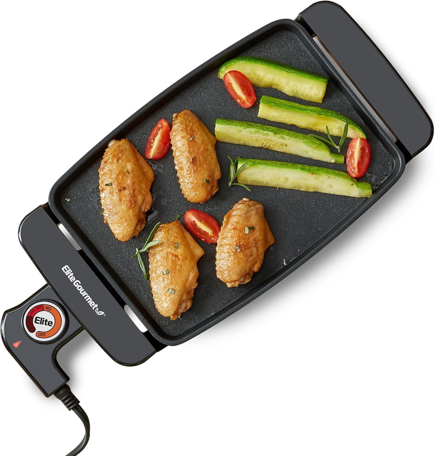 EGR8152 Electric 10" x 7" Personal Compact Griddle, Cool-touch Handles Non-Stick Surface, Removable/Adjustable Thermostat, Black