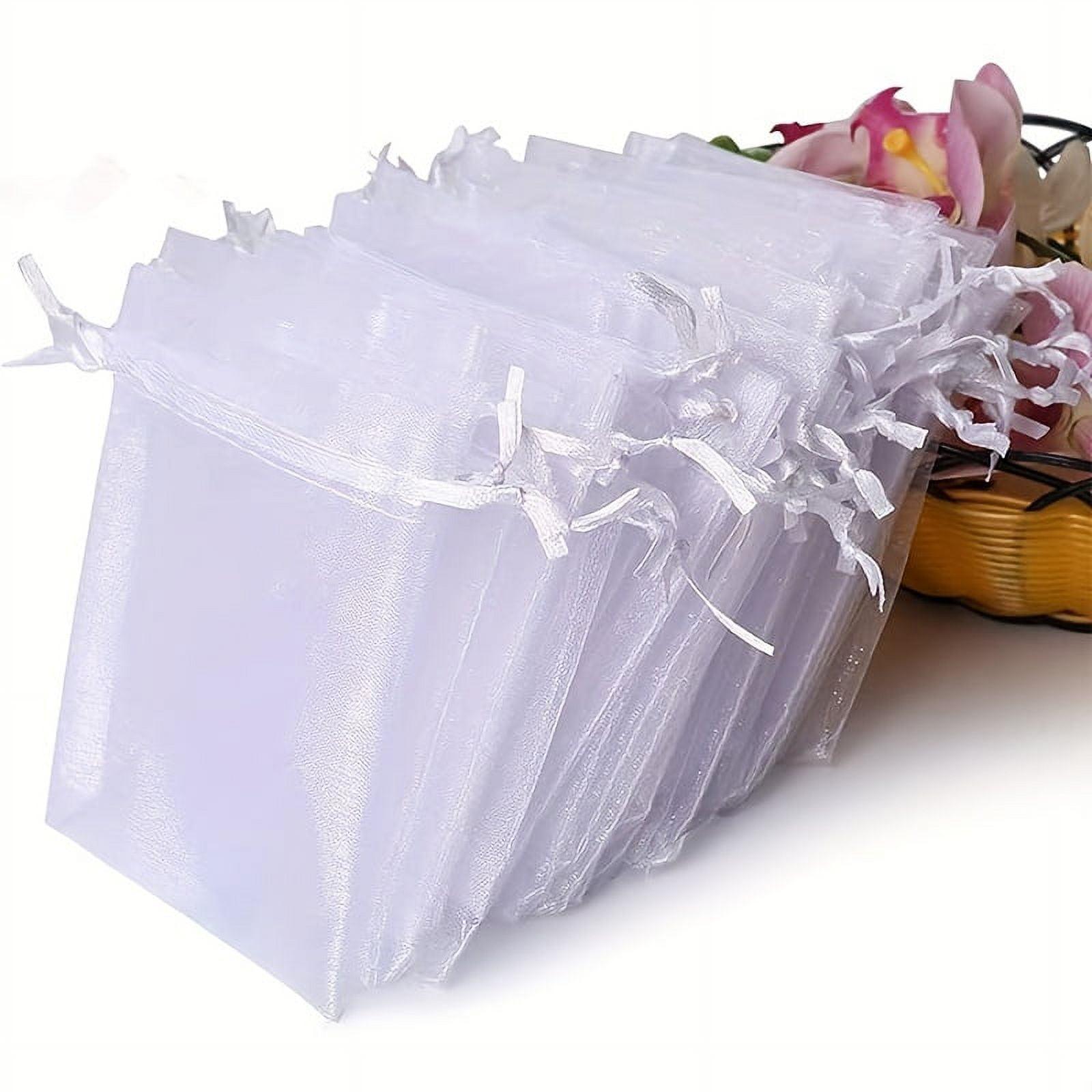 White Sheer Organza Drawstring Gift Bags, 100-Pack