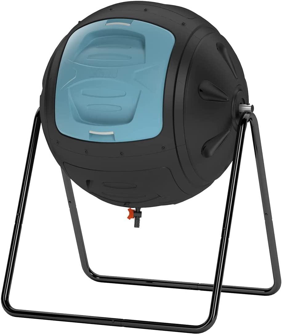 Blue and Black Heavy-Duty Round Garden Tumbling Composter