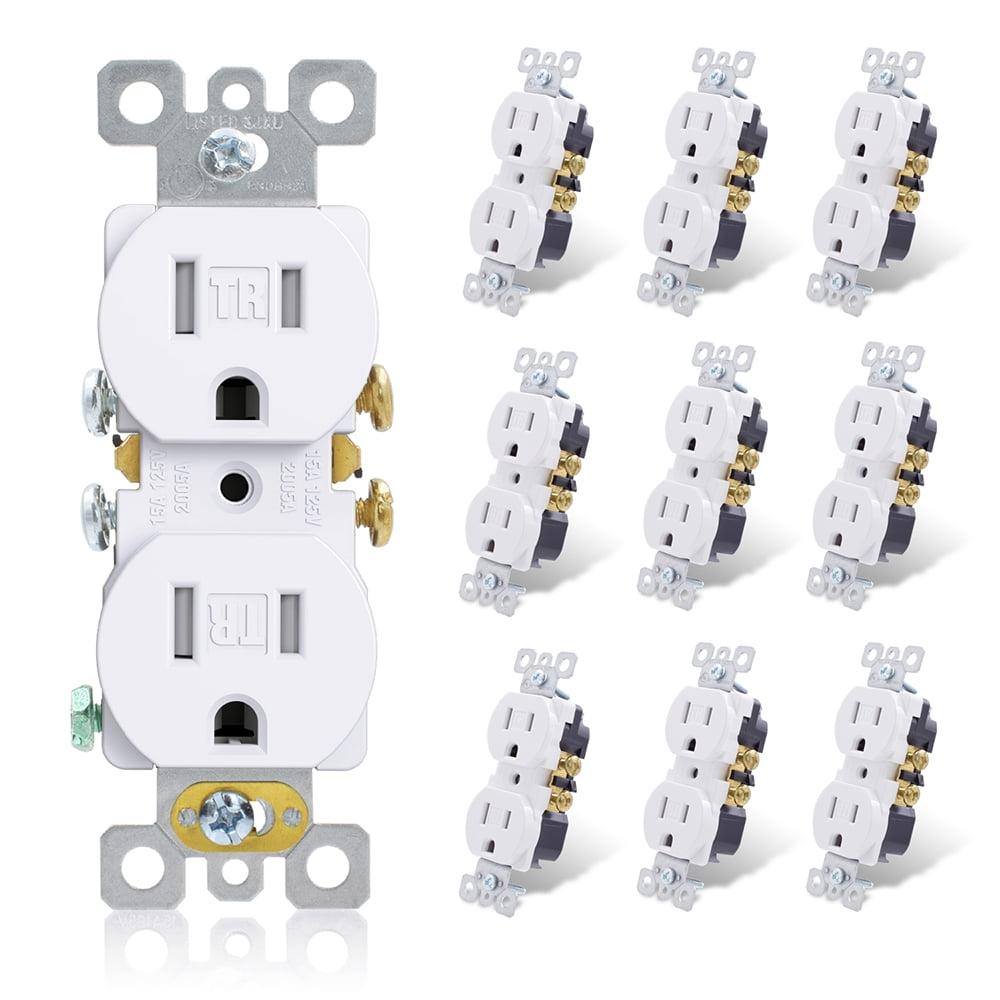 White Tamper Resistant Duplex Outlet with Thermoplastic Body