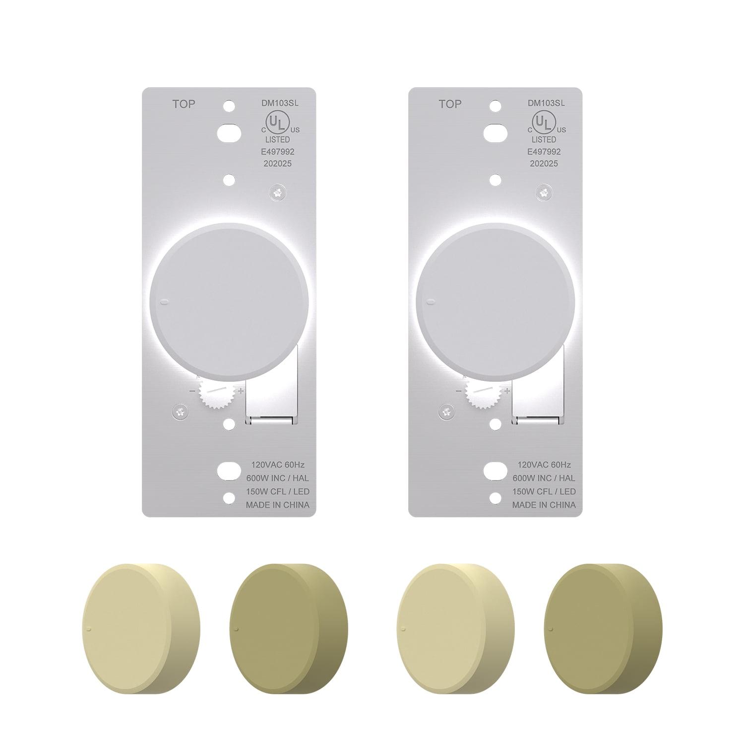 ELEGRP Push Button Rotary Dimmer Switch with Night Indicator Light, Push On/Off, Single Pole/ 3-Way, White/Ivory/light Almond Knobs Included(2 Pack)