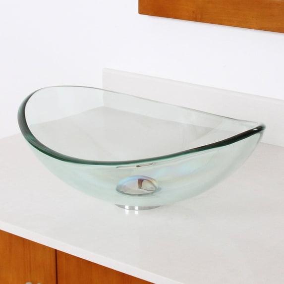 ELIMAX'S Unique Oval Transparent Tempered Glass Bathroom Vessel Sink