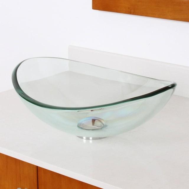 ELIMAX'S Unique Oval Transparent Tempered Glass Bathroom Vessel Sink