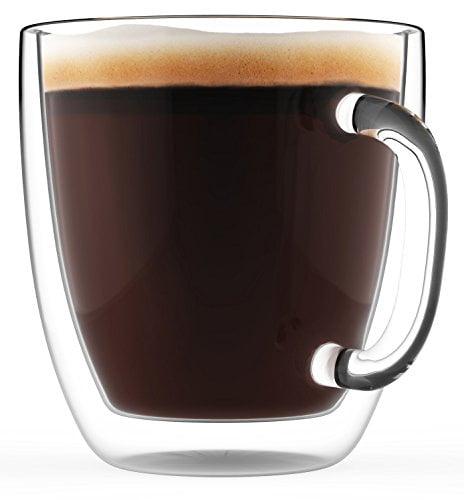 ELIXIR GLASSWARE Large Double Wall Coffee Mugs 16 oz - Double Wall Glass Set of 2 - Insulated Coffee Mugs with Handle (16 oz) 16 Ounce (Pack of 2)