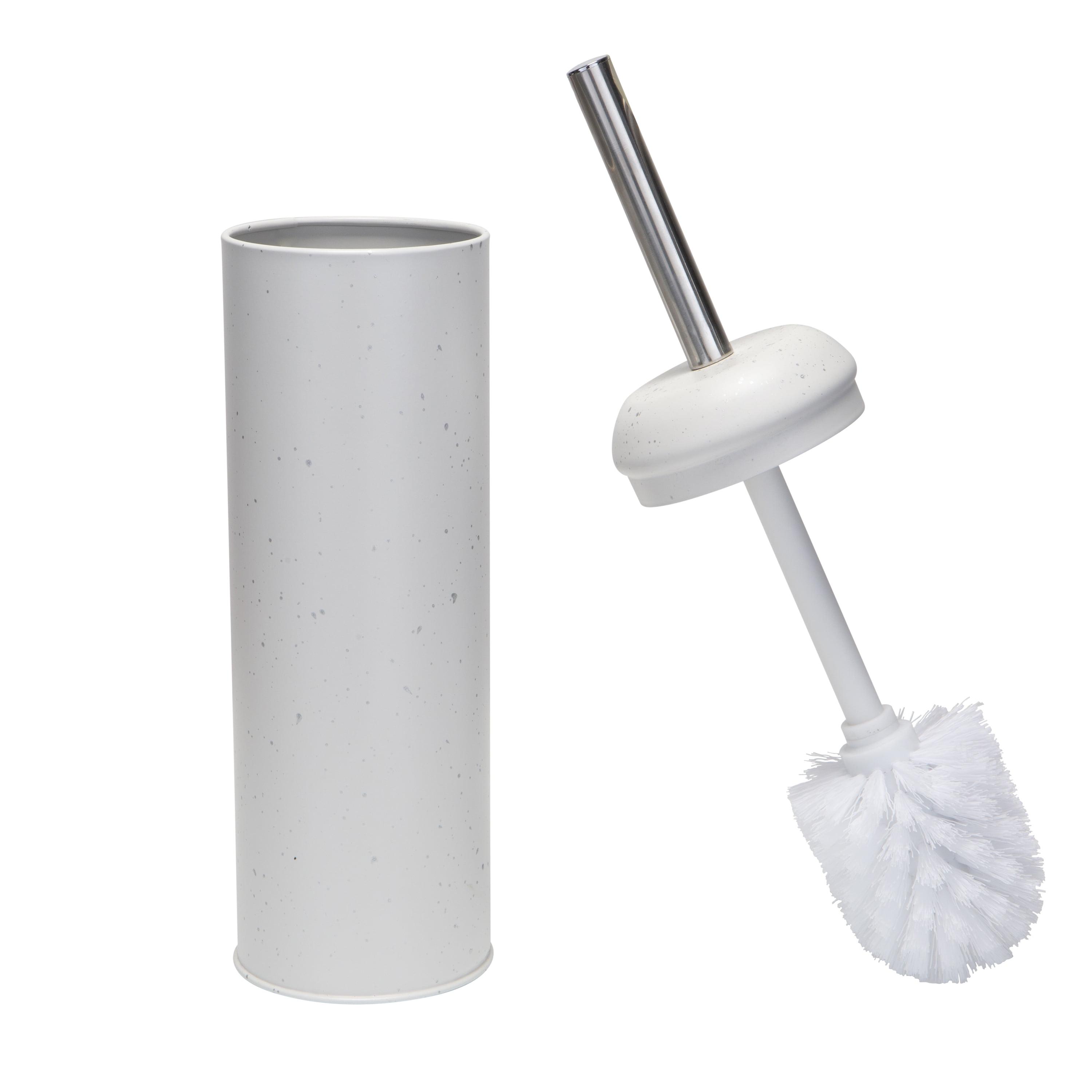 White Speckled Metal Toilet Brush and Holder