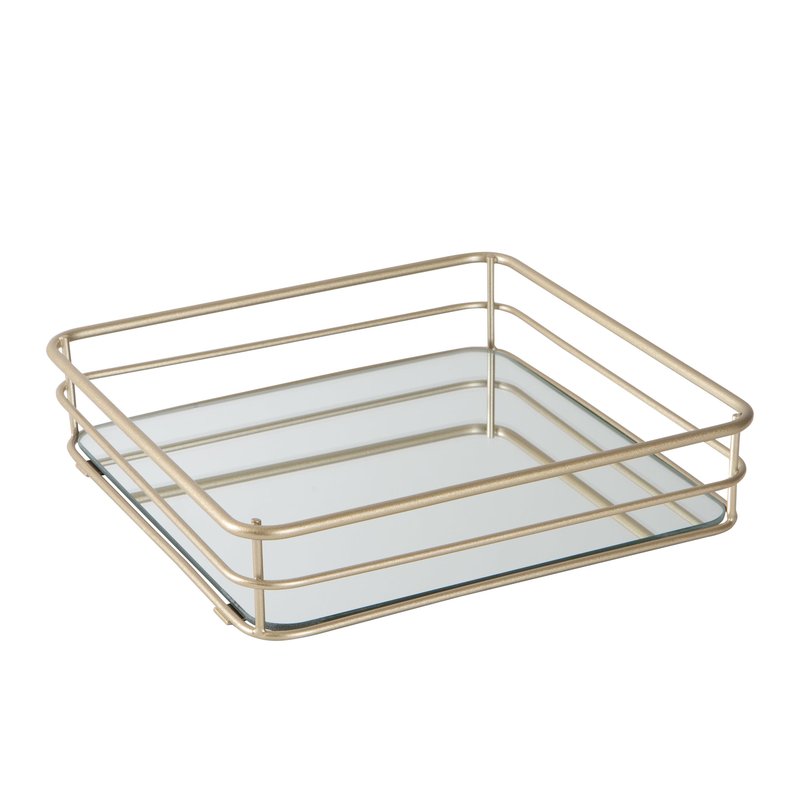 Square Gold Mirrored Glass Vanity Tray