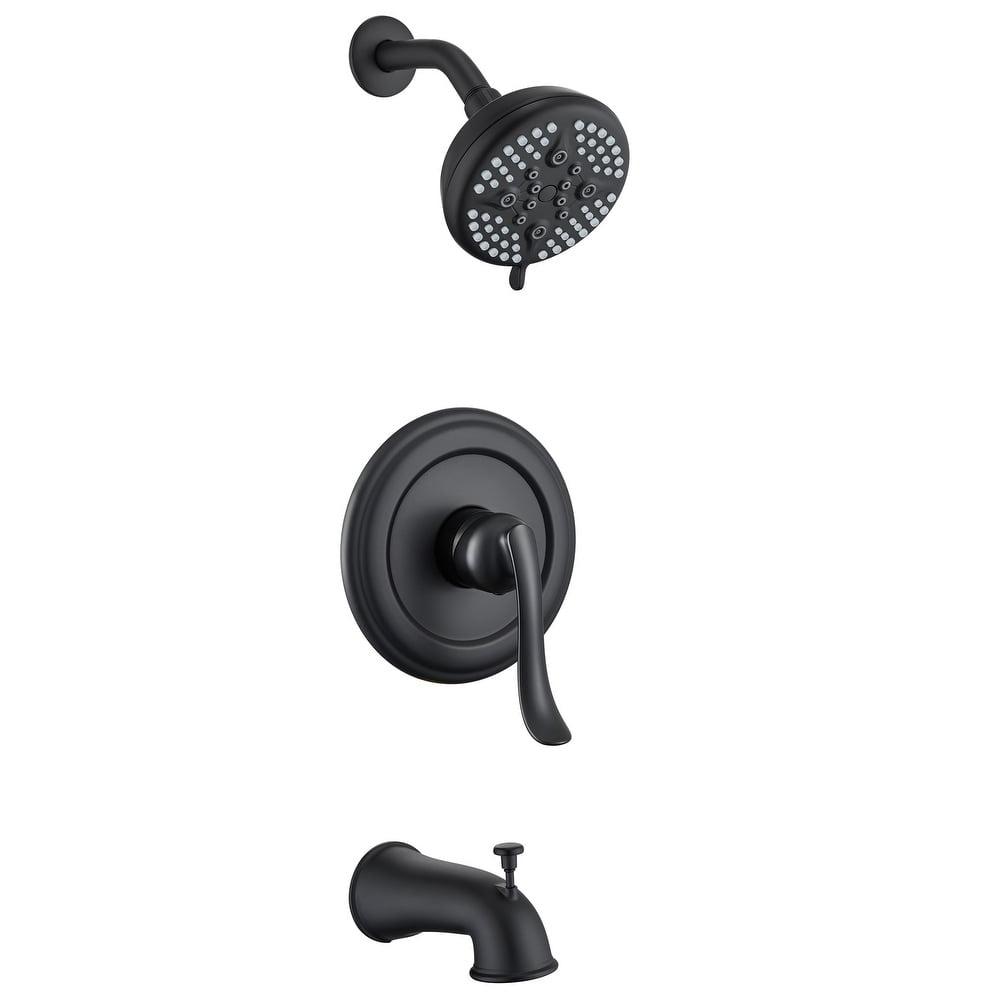 ELLOALLO Complete Shower System with Tub Shower Faucet Set 5in Head Matte Black Black Matte