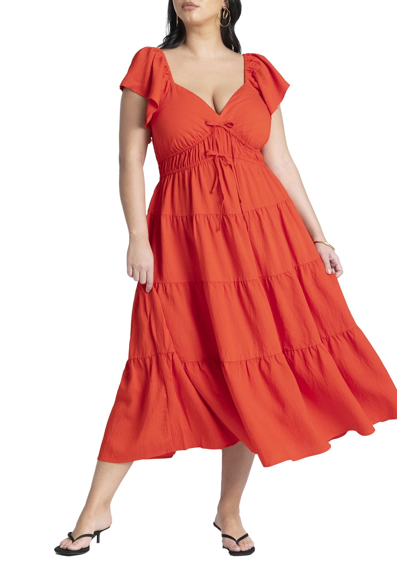 ELOQUII Women's Plus Size Ruffled Tiered Maxi Dress - 18, High Risk Red
