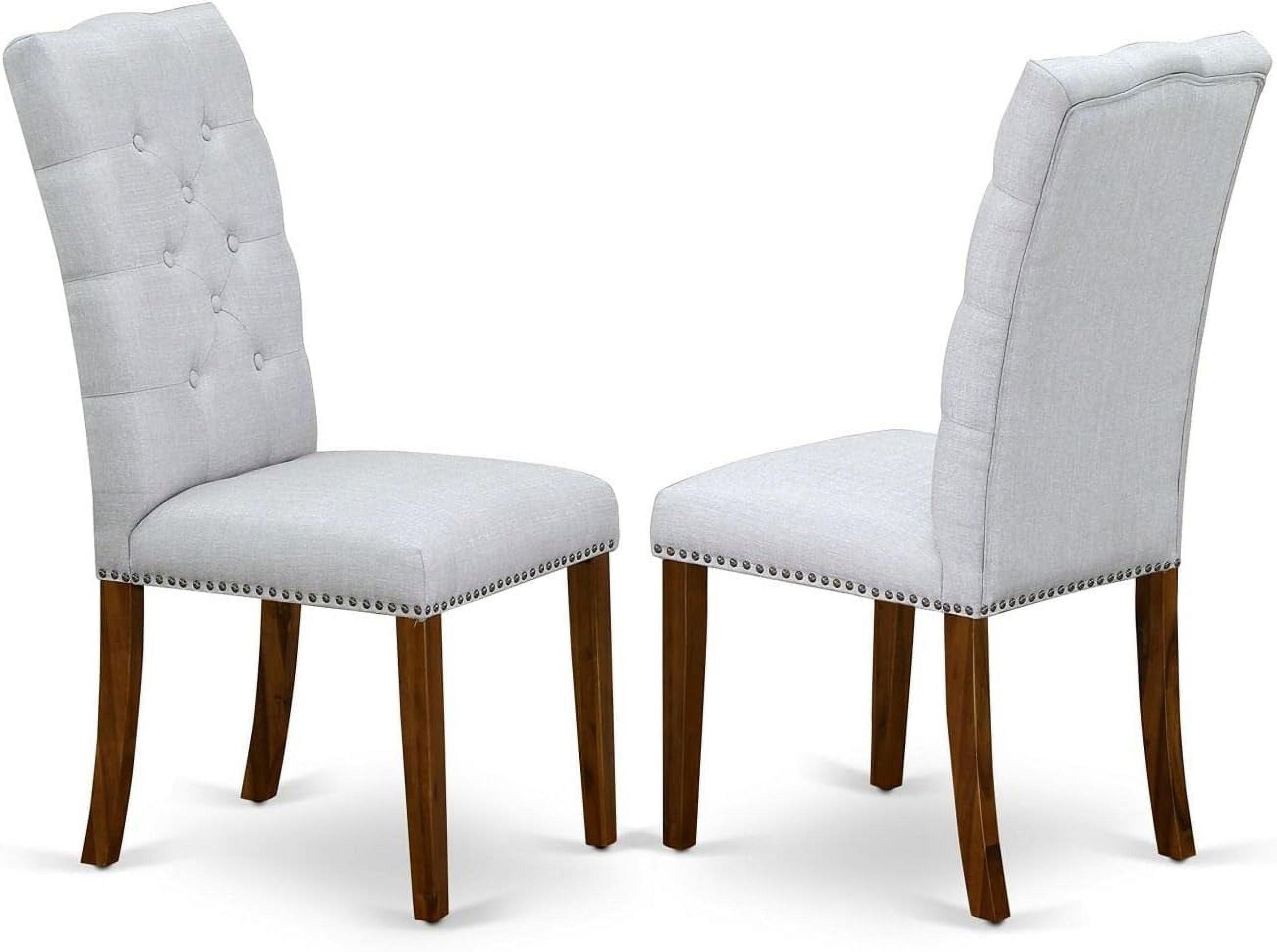 ELP8T05 Elsa Parson Dining Chairs - Button Tufted Nailhead Trim Grey Linen Fabric Upholstered Chairs, Set Of 2, Walnut