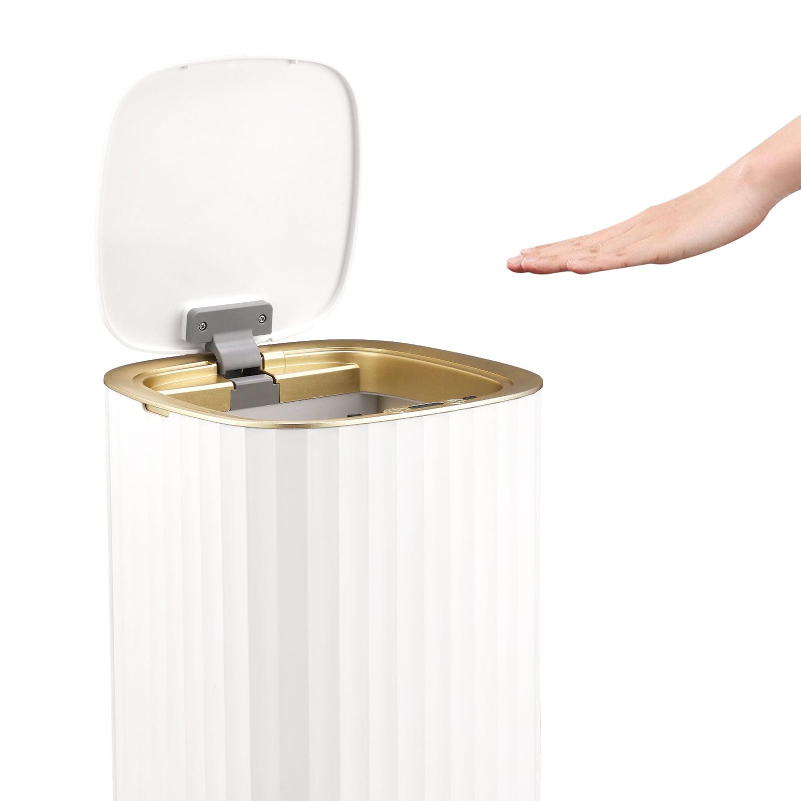 White and Gold Touchless Motion Sensor Trash Can with Lid