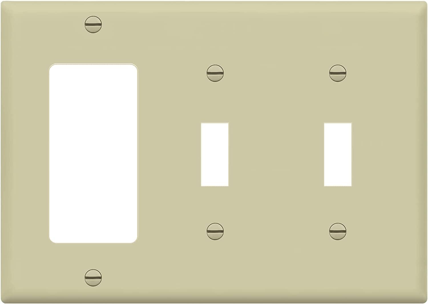 ENERLITES Combination Double Toggle / Single Decorator Rocker Outlet Wall Plate, Standard Size 3-Gang, Polycarbonate Thermoplastic, Ivory