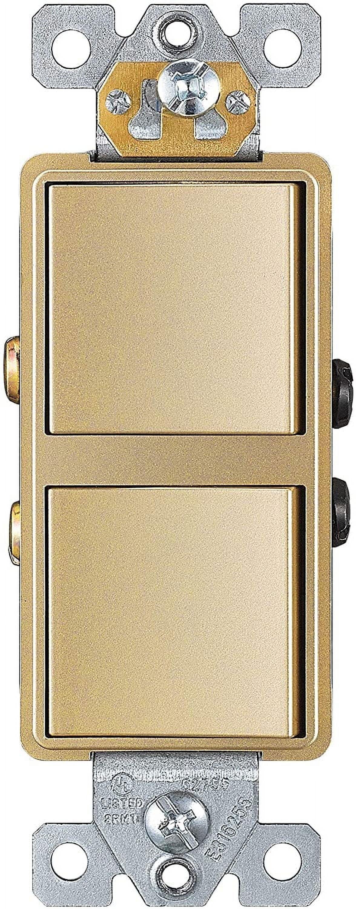 ENERLITES Double Paddle Rocker Decorator Switch, Ground terminal, Clamp-Type Back Insert Wiring, Copper Wires Only, Single Pole, Residential/Commercial Grade, 15A 120-277VAC, 62834-GD, Gold