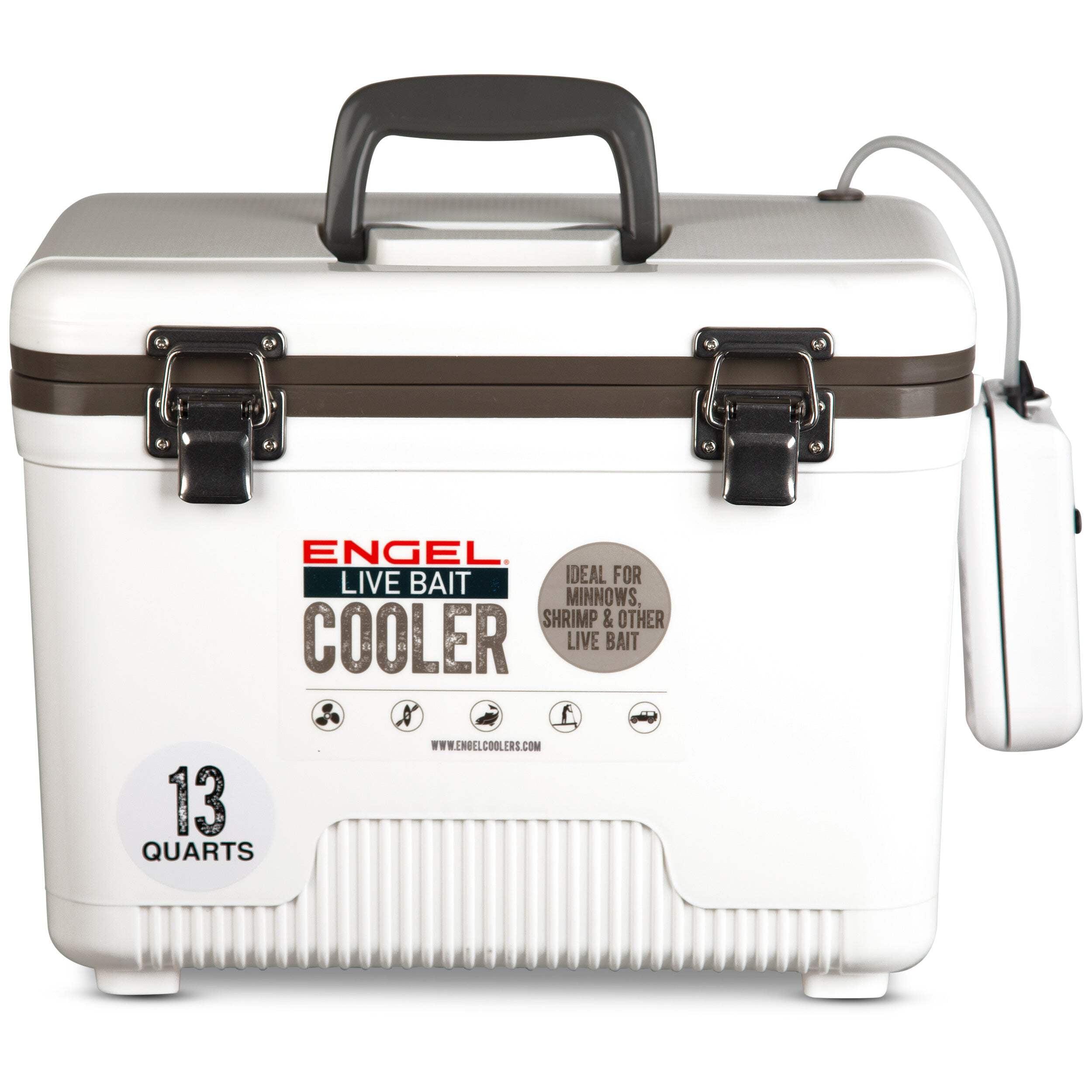 ENGEL 13 Qt Live Bait Cooler with 2-Speed Portable Aerator Pump - White
