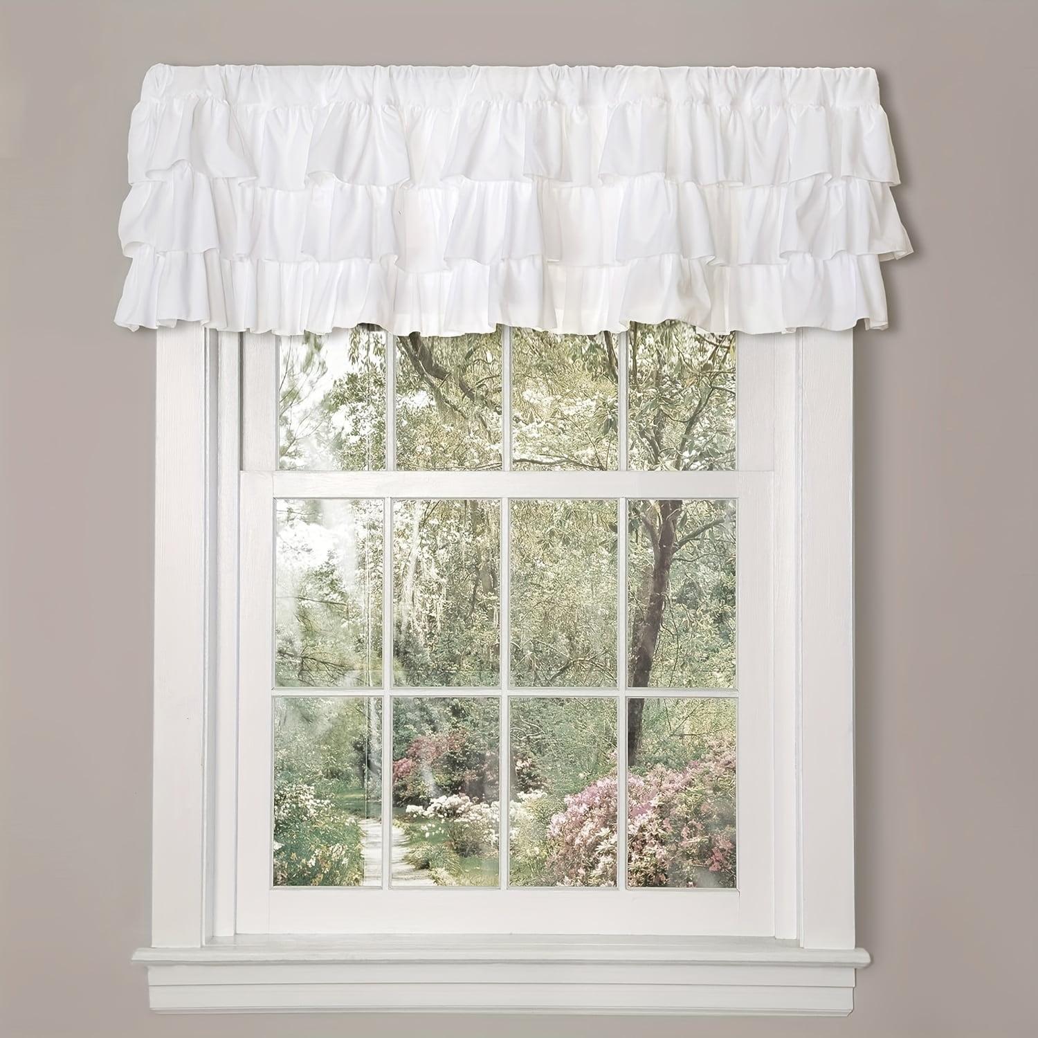 White Ruffled Polyester Rod Pocket Window Valance