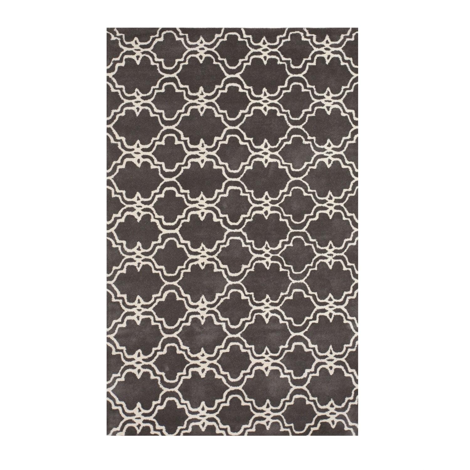 Elegant Gray Hand-Tufted Wool Moroccan Trellis Rug, 5' x 8'