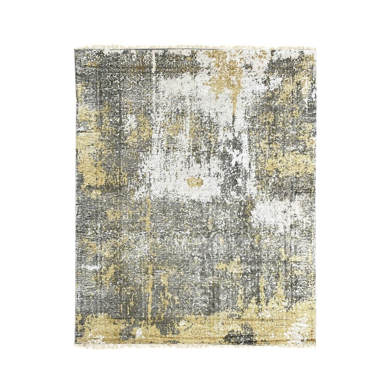 EORC Ivory / GOLD Hand Knotted Wool Transitional Modern Rug, 7' x 9'