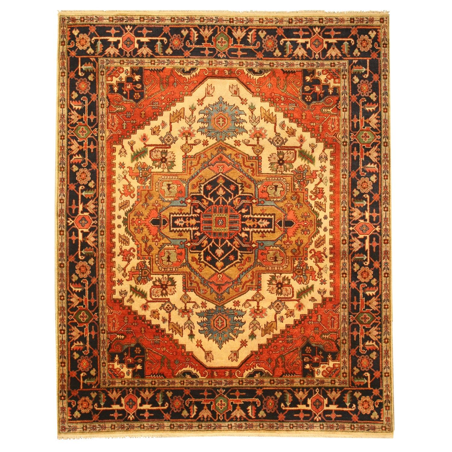 Ivory Hand-Knotted Wool Traditional Serapi Rug, 2'6 x 8'