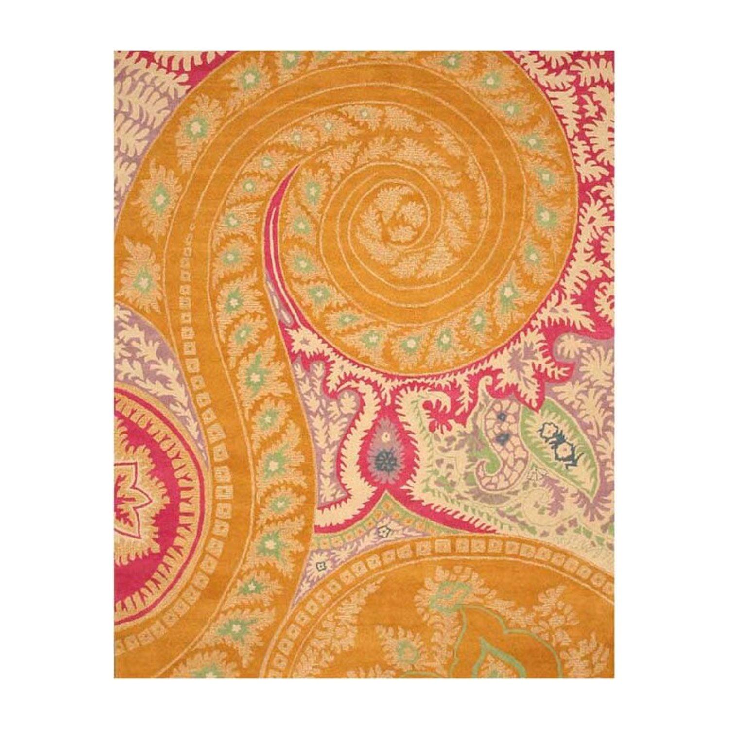 Contemporary Abstract Paisley Tufted Orange Wool Rug, 5' x 8'