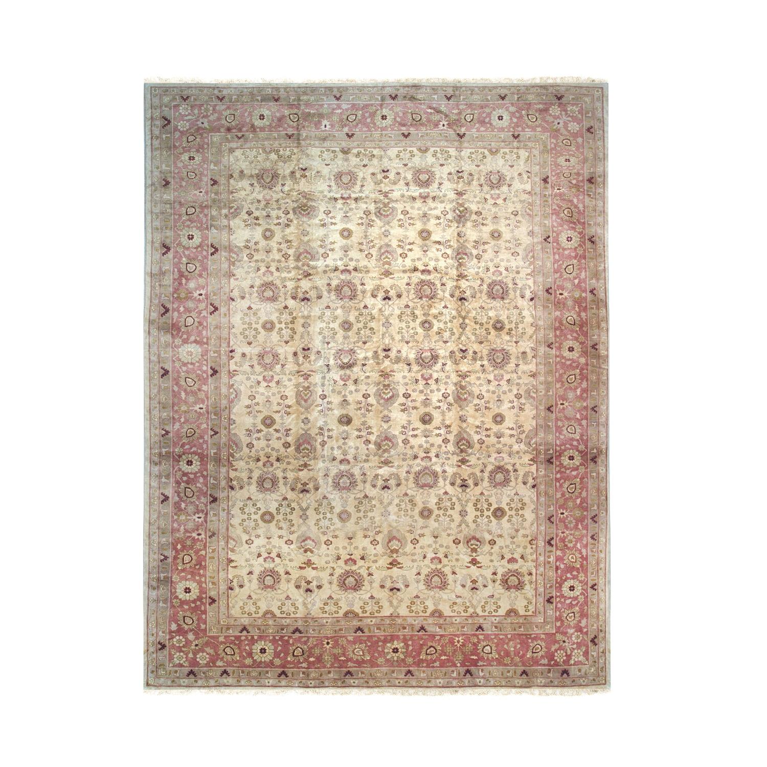 Red and Beige Hand-Knotted Wool Rectangular Area Rug