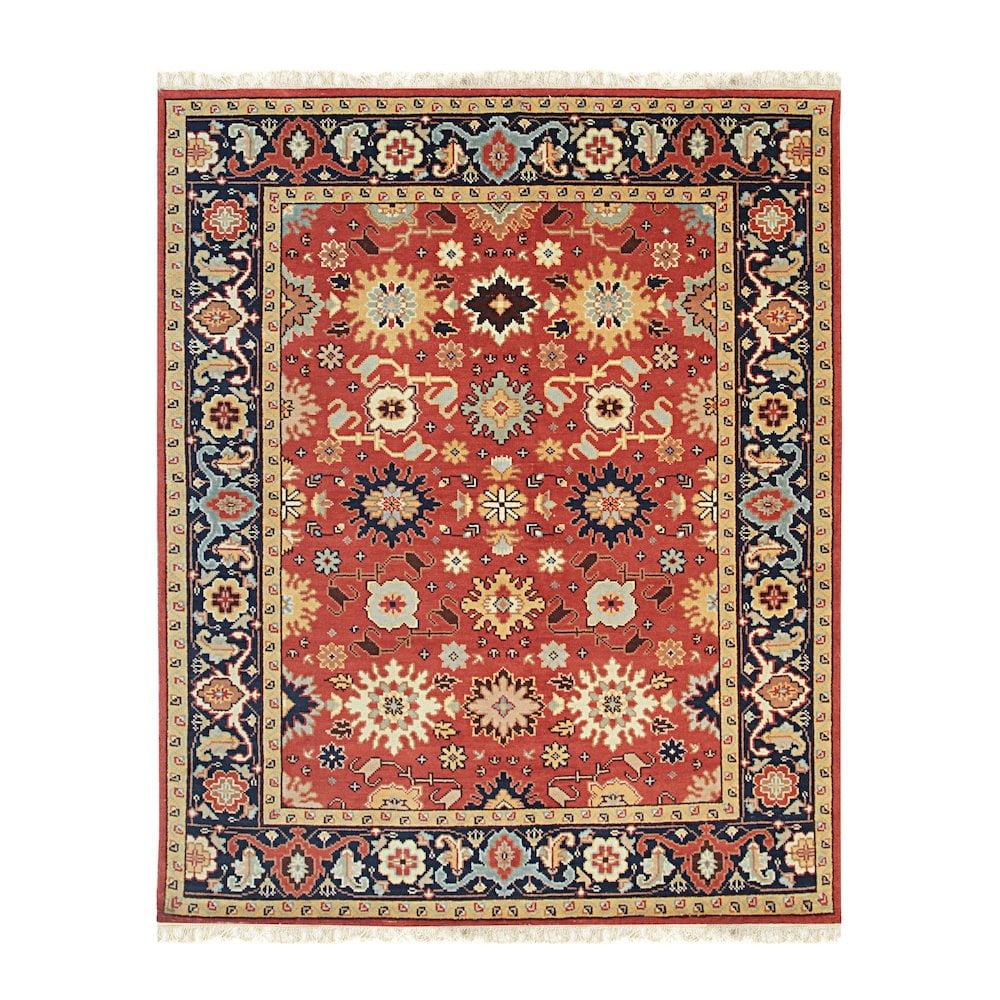 EORC Red   Hand Knotted Wool Traditional Mahal Design Rug, 8' x 10'